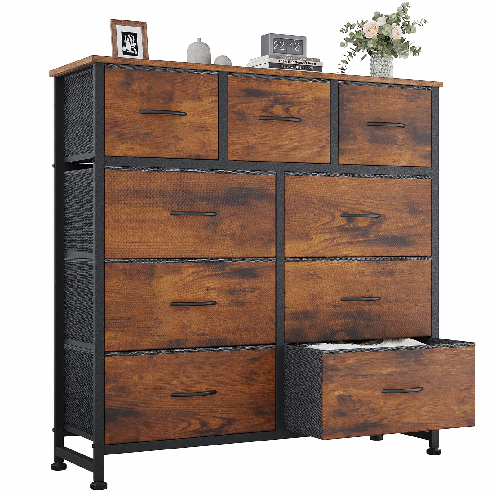 OLIXIS 9 Drawer Fabric Dresser for Bedroom, Chest of Drawers Organizer