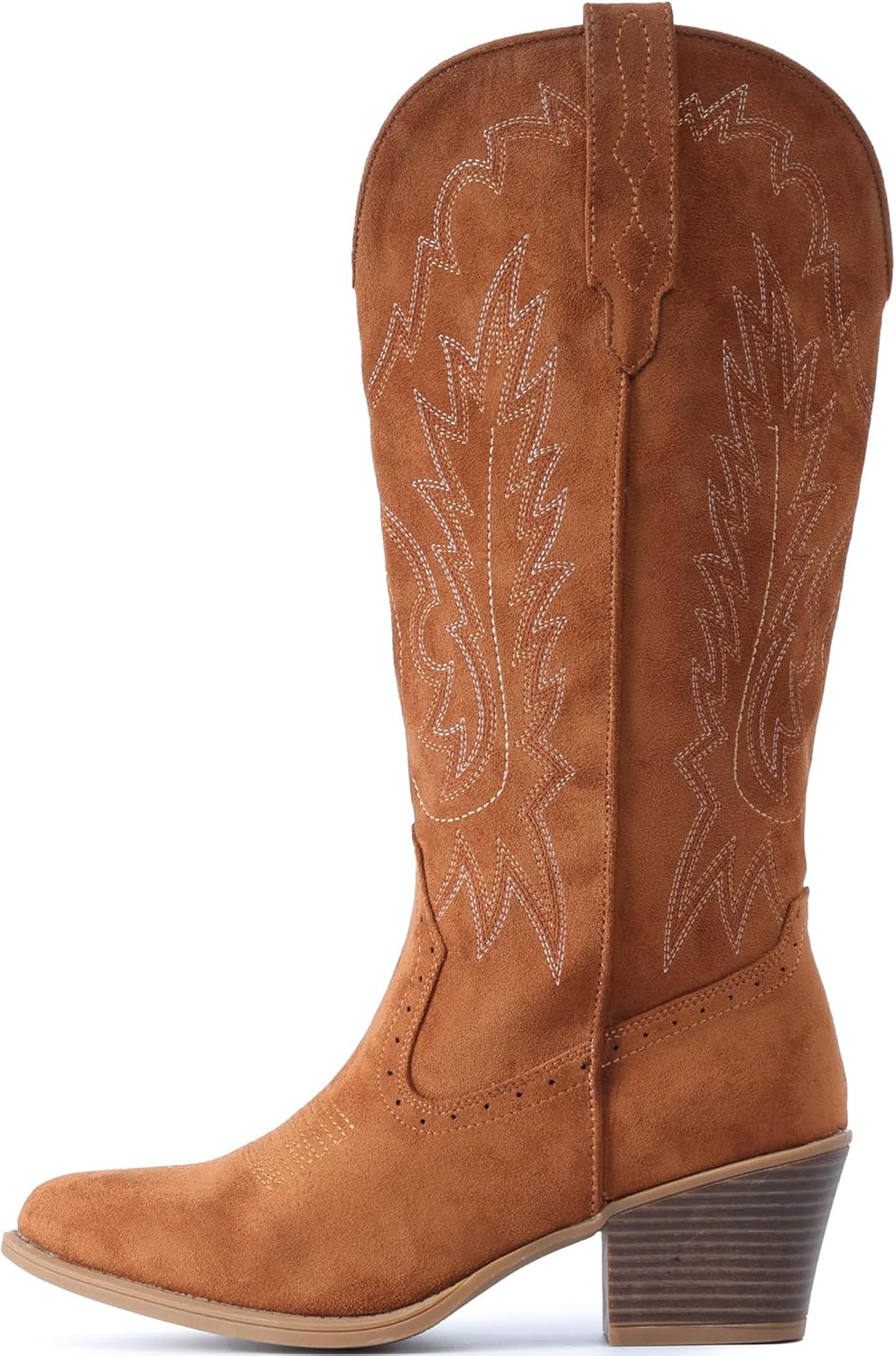 IUV Suede Cowboy Boots For Women Chunky Heel Pointed Toe Cowgirl Boots Mid Calf Western Embroidery fall Boot - Image 5