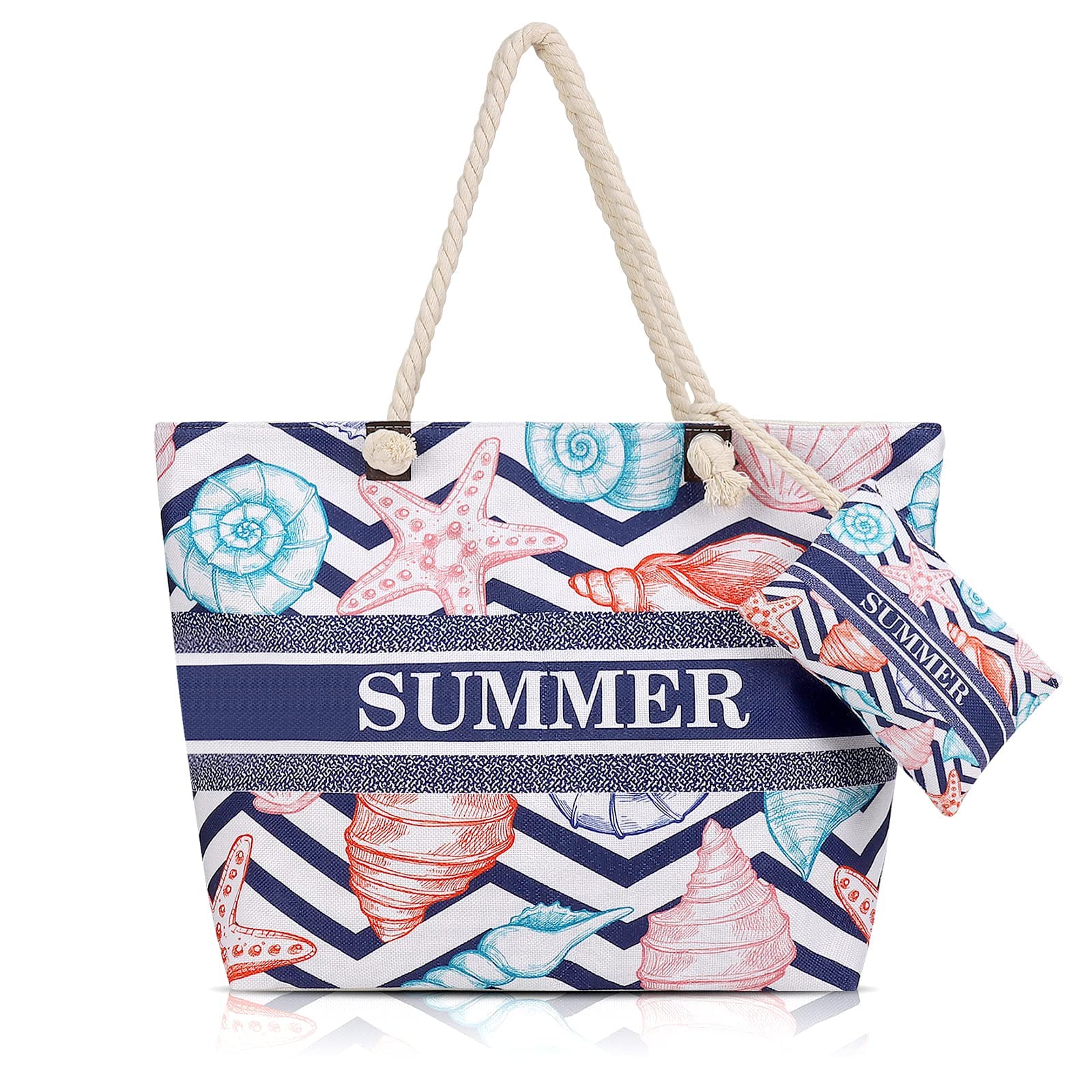 Teklemon Bolso de Viaje, Bolsa de Playa Lona Grande XXL Mujer, Bolso Tela de Mano Familiar con Bolsillos, Gran Bolso Tote con Cremallera, Bolsa de Hombro con Cuerda de Algodón