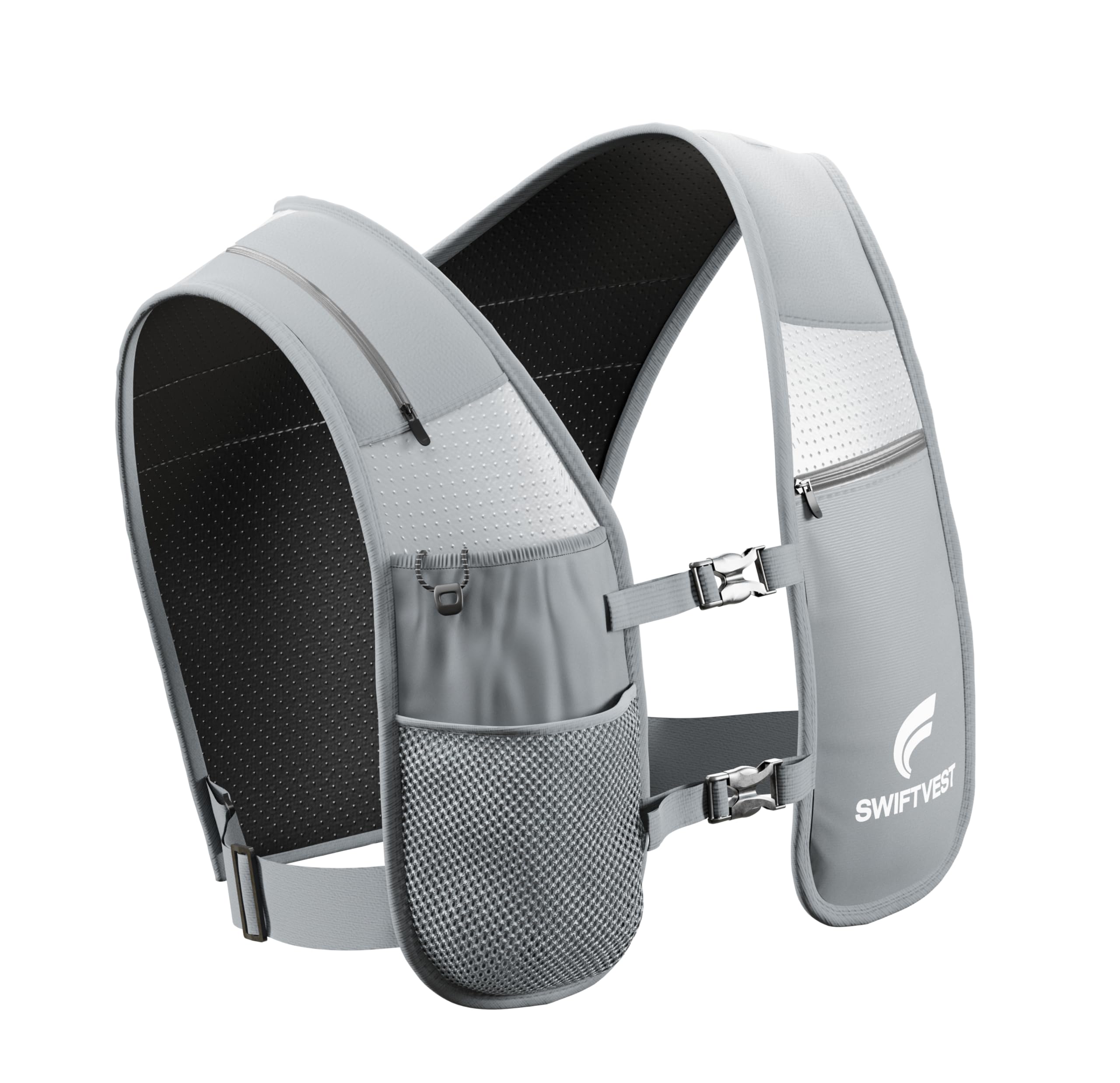 Gilet de Course à Pied pour téléphone | Gilet d'hydratation réfléchissant | Taille réglable | Porte-Bouteille d'eau | Léger | 6 Poches pour Accessoires (Gris, XXS)