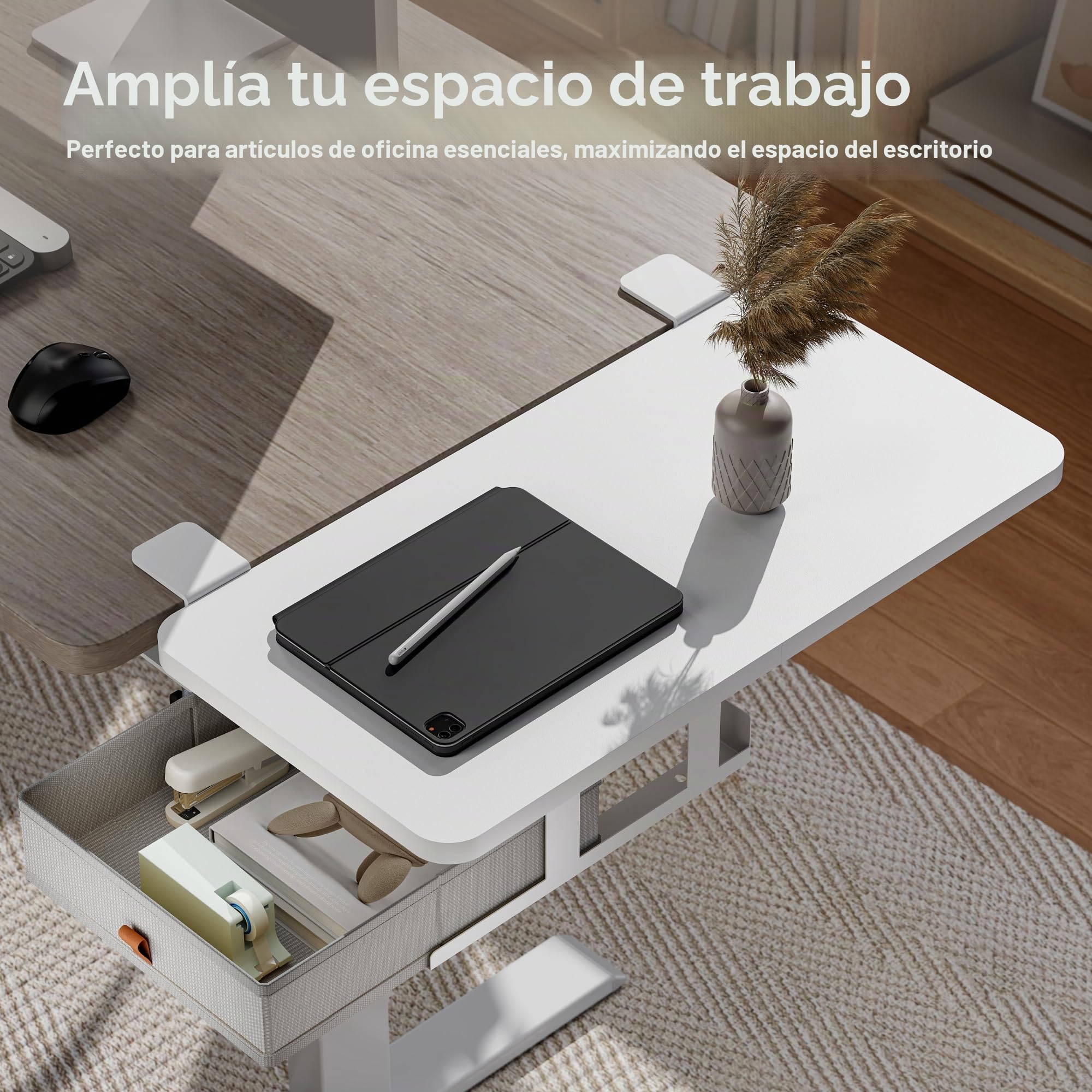 PEGZONE Extensión de escritorio con cajones de almacenamiento, 600 x 300 mm, ampliación ergonómica para escritorio, bandeja para teclado, estante para reposabrazos, adecuado para el hogar y la oficina