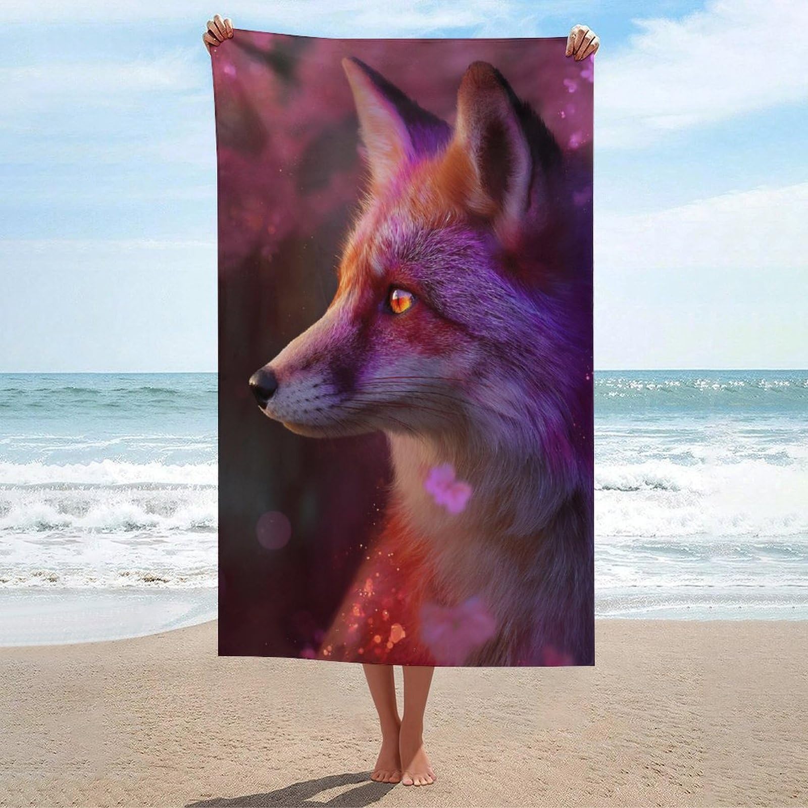 LSRCPD Majestic Fox Wildlife Art Beach Towel Sand Free Microfiber Large Shower Towels Multipurpose Absorbent for Bathroom Pool 130x80 CM