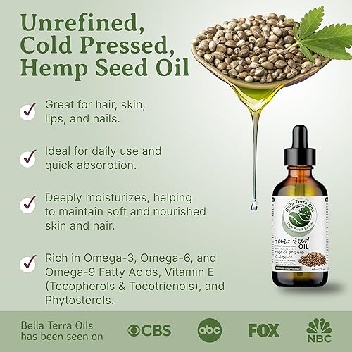 Miniatura 2 de Bella Terra Oils Aceite de semillas de cáñamo prémium para una piel brillante y cabello brillante, 1 galón, rico en ácidos grasos, no graso, ligero,