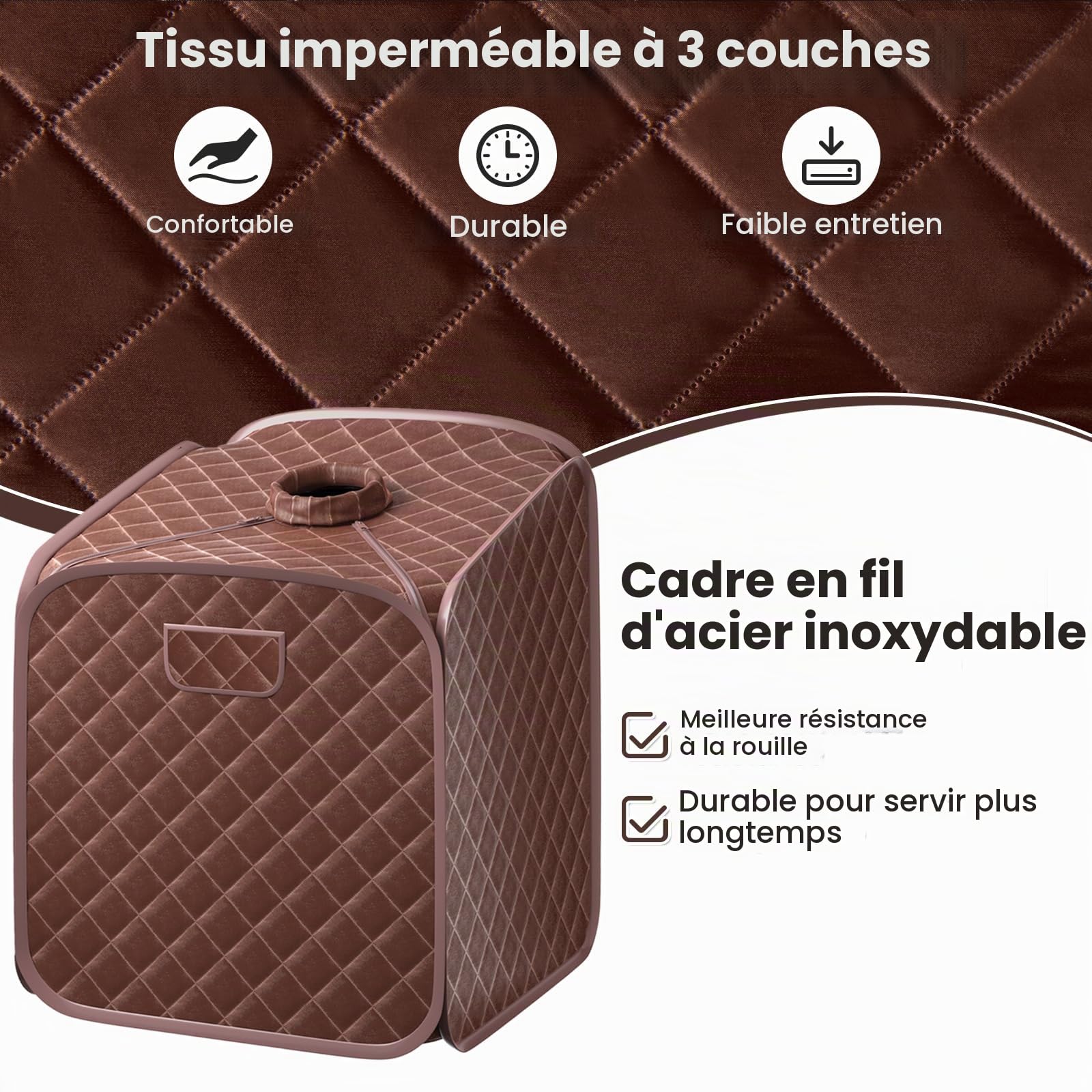 HOMASIS Sauna à Vapeur Portable, Tente de Sauna Chauffante Mobile avec Générateur de Vapeur 2L,Télécommande,Température et Minuterie,Chaise Pliante et Appareil de Massage des Pieds (marron)