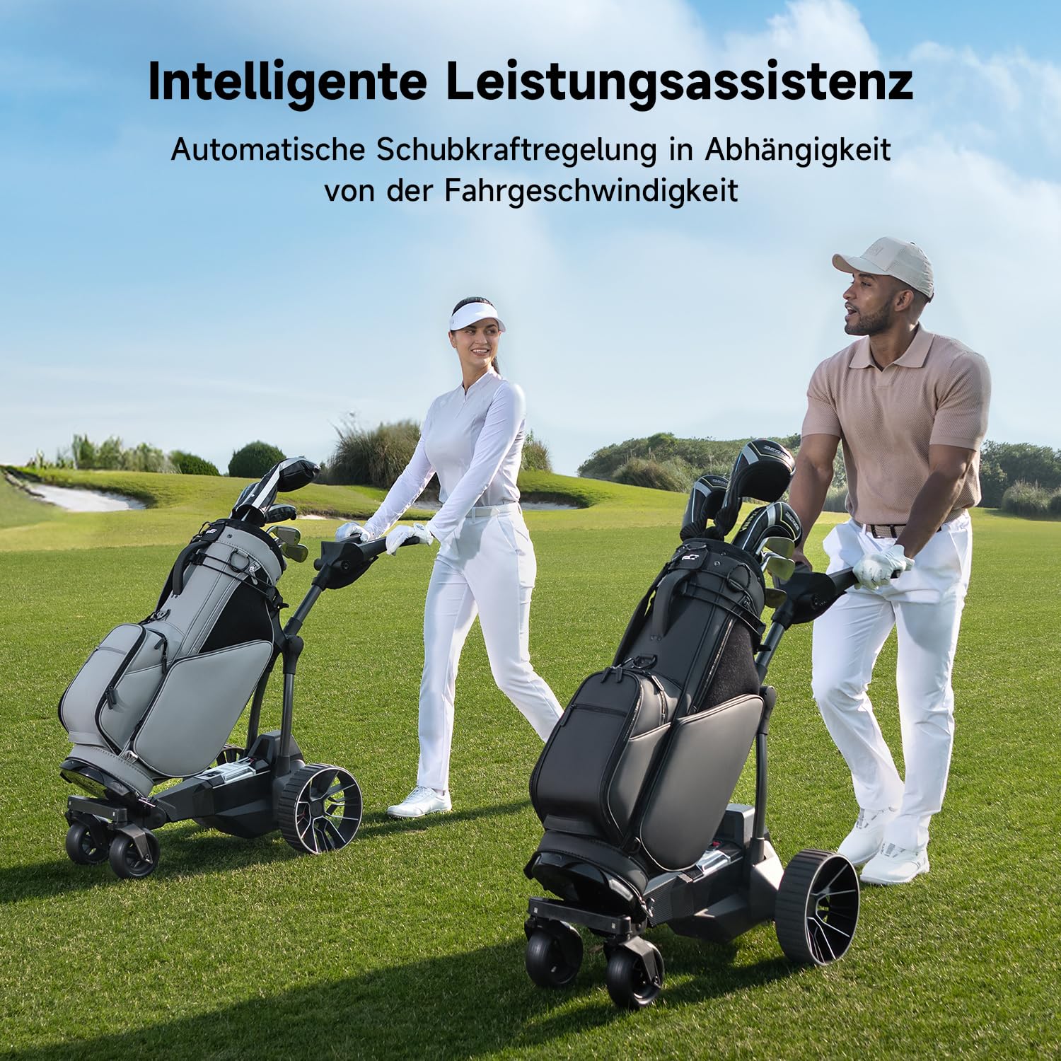 NAVEE Golf Trolley Elektrisch, Electro Golf Trolley Klappbar, Birdie 3X, Follow Me, Lithiumakku für 36 Loch, Dynamische Power-Hilfe mit KI-Steuerung, Dual Motor Bergabfahrbremse, IPX5 viel Zubehör