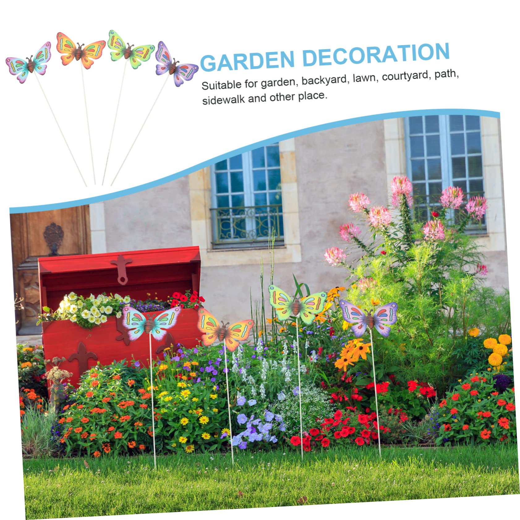Picchetti Farfalla 3D In Ferro Colorato - Set Da 4, Decorazione Da Giardino E Vaso, Facili Da Piantare