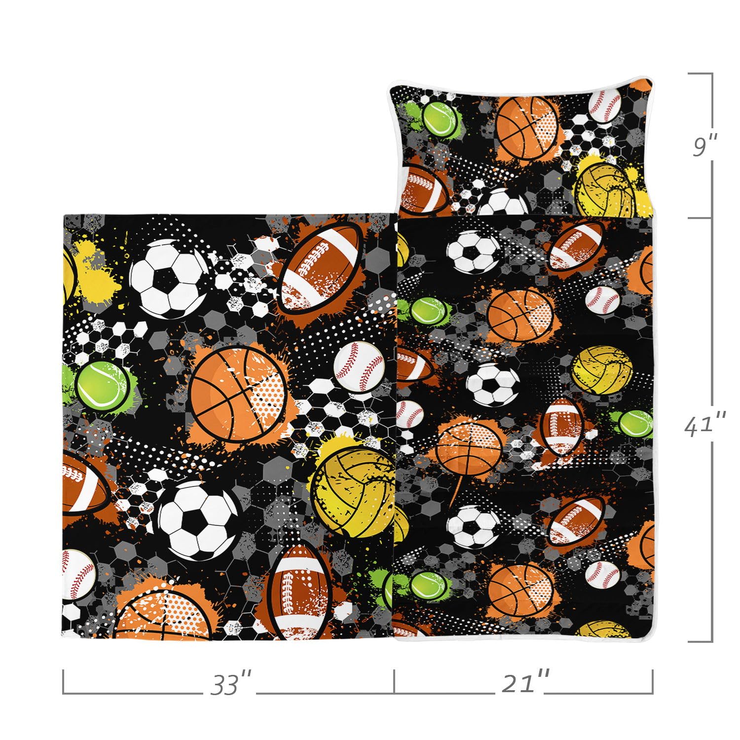 Smell Sunshine Nap Mat -Football Basketball Rugby Sleeping Bag with Removable Pillow- Nap Mat Set for Boys Girls(Volleyball Standard)