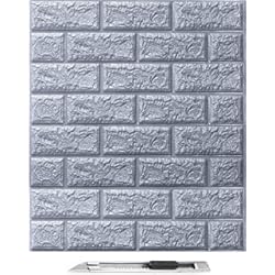 Losetas De Vinilo Para Pared Art3d 10 piezas de Papel Pintado 3D Ladrillo, paneles de pared de ladrillo de espuma sintética, se pelan y se pegan, impermeables para dormitorio, sala de estar y decoración,Gris (1.34㎡)