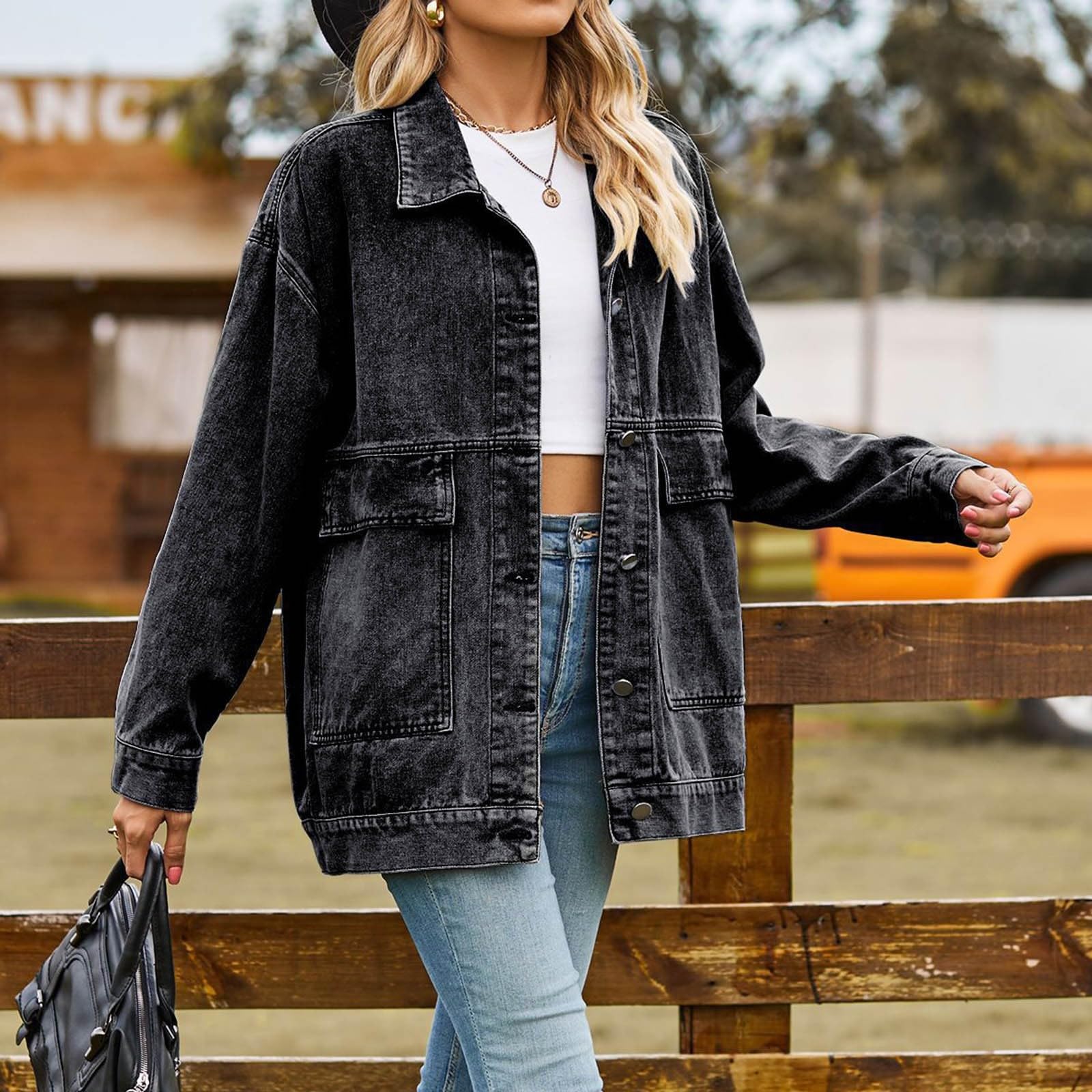 Chaqueta Vaquera Mujer Corta, Abrigo Vaquero Mujer Classic Trucker Regular Fit Ligera Informal con Bolsillo De Manga Larga Chaqueta Mujer Entretiempo Chaqueta Mujer Verano Chaqueta De Estudiante Y2k