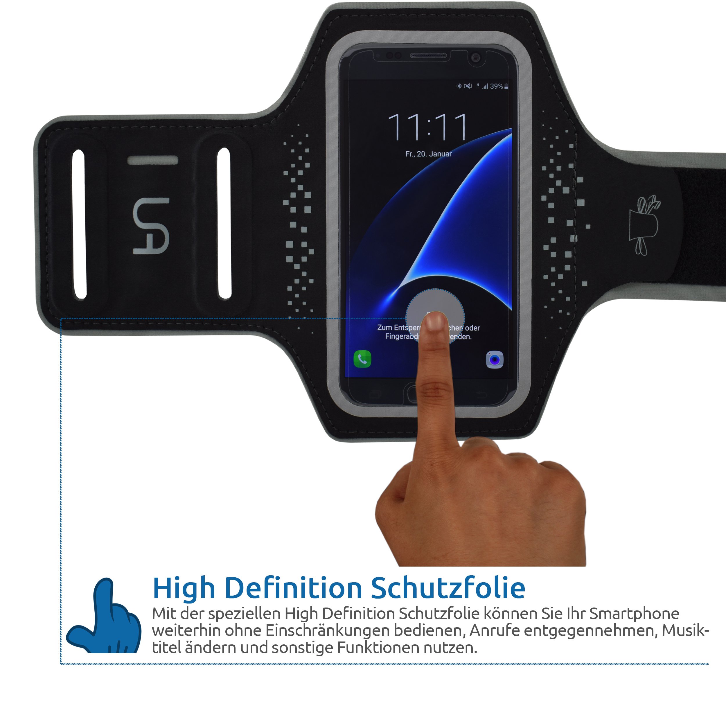 urban air | BeFit | Fascia da Braccio Bracciale sportiva | per Smartphone iPhone A5 Huawei | da Corsa Maratona Palestra Running Jogging universale | neoprene (nero/grigio, 4,7 inch)
