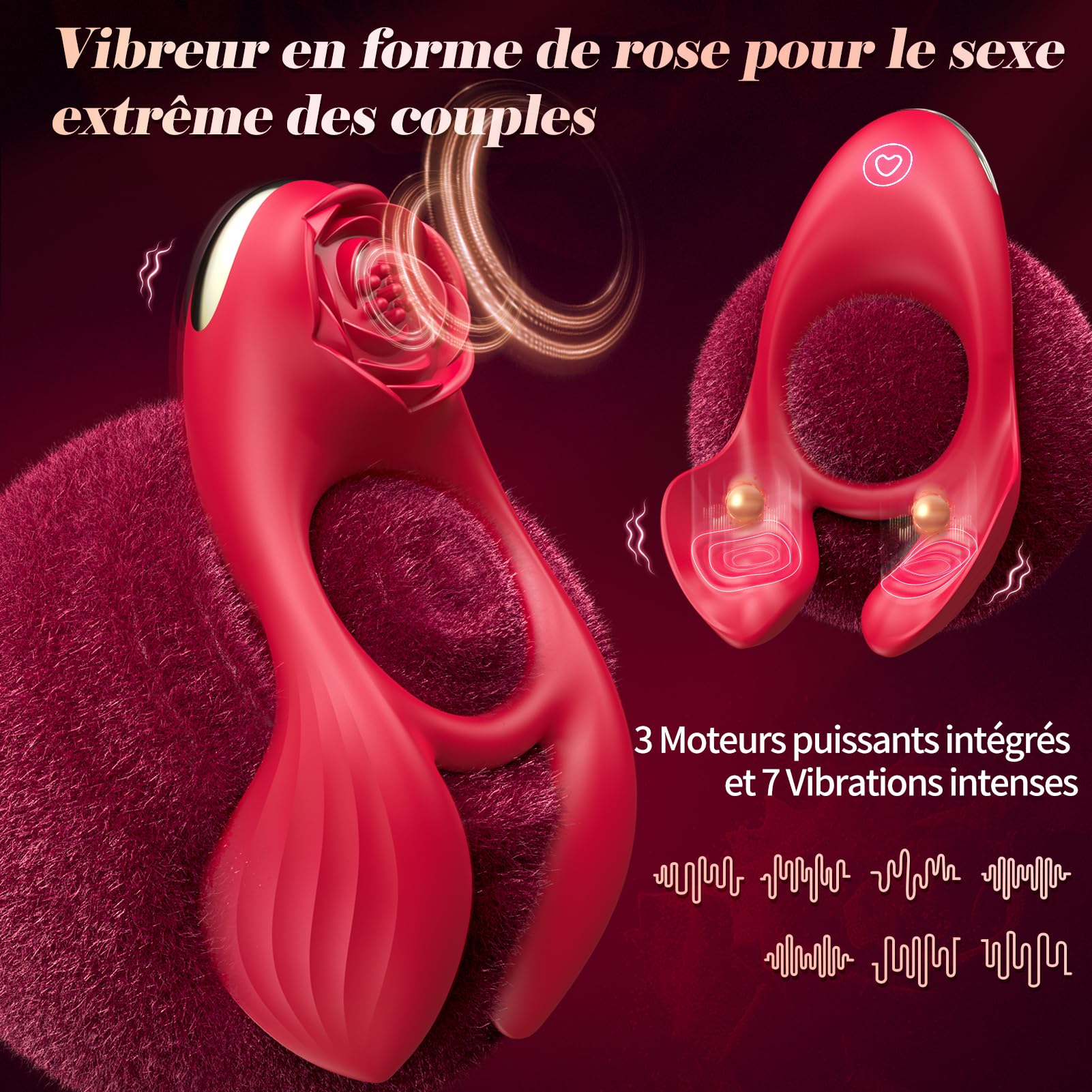 Sextoyse Couple Plaisir Anneau Penien - Anneau Homme 4 en 1 Sex Toys Homme Anneau Vibrant Pénis Clitoridienne Vibromasseur Anneaux de Pénis Sextoy Couple Cockring 3 Moteurs 7 Modes de Vibration