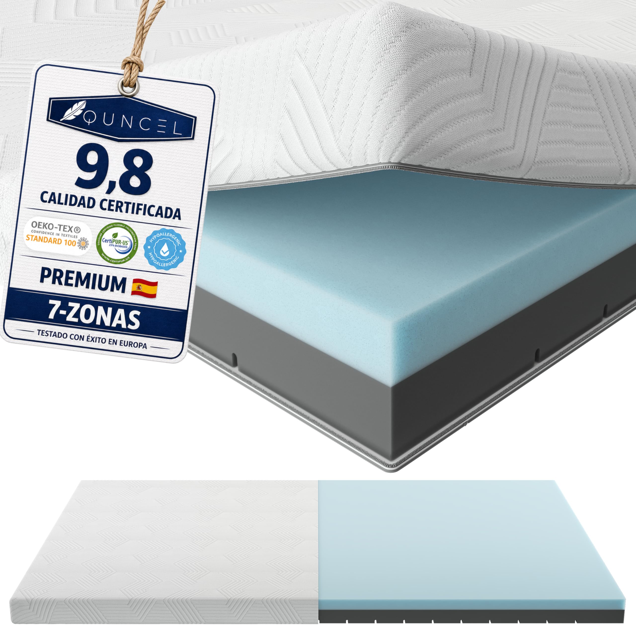 Topper Viscoelástico 135x190 Híbrido ViscoGel 7 cm Alivia Dolor de Espalda y Cervicales