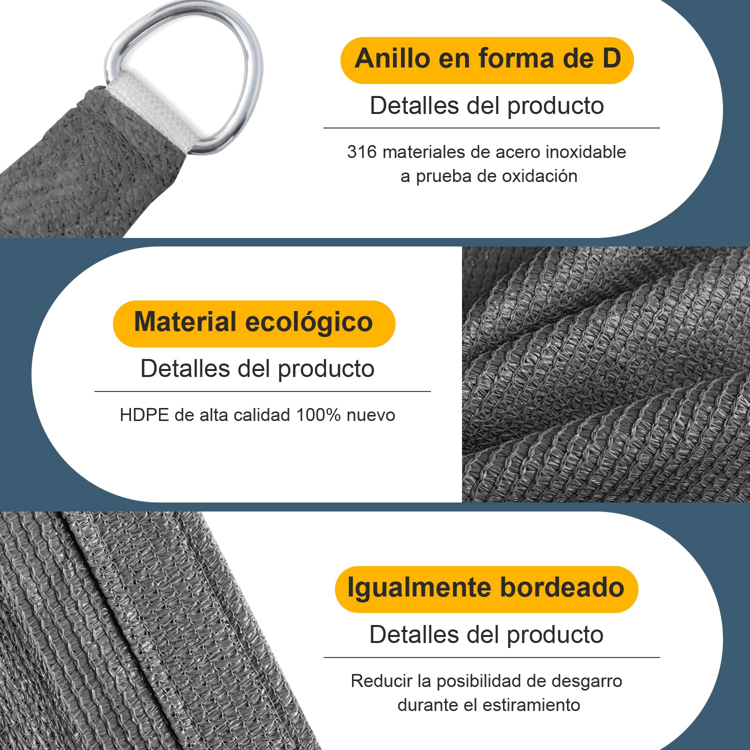 Cool Area Toldo Vela de Sombra Transpirable Rectangular 2.5x3m HDPE Protección Rayos UV Toldos para Patio Exterior Jardín Terraza-Antracita