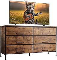 Vista 9 de WLIVE Cómoda de 6 Cajones para Dormitorio Grande, Cómoda Ancha de Tela Soporte para TV de 50, 55, 60 Pulgadas, Cómoda Grande y Larga con Cajón