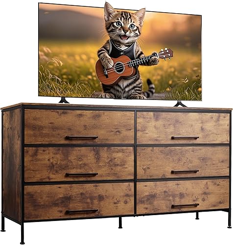Miniatura 10 de WLIVE Cómoda de 6 Cajones para Dormitorio Grande, Cómoda Ancha de Tela Soporte para TV de 50, 55, 60 Pulgadas, Cómoda Grande y Larga con Cajón