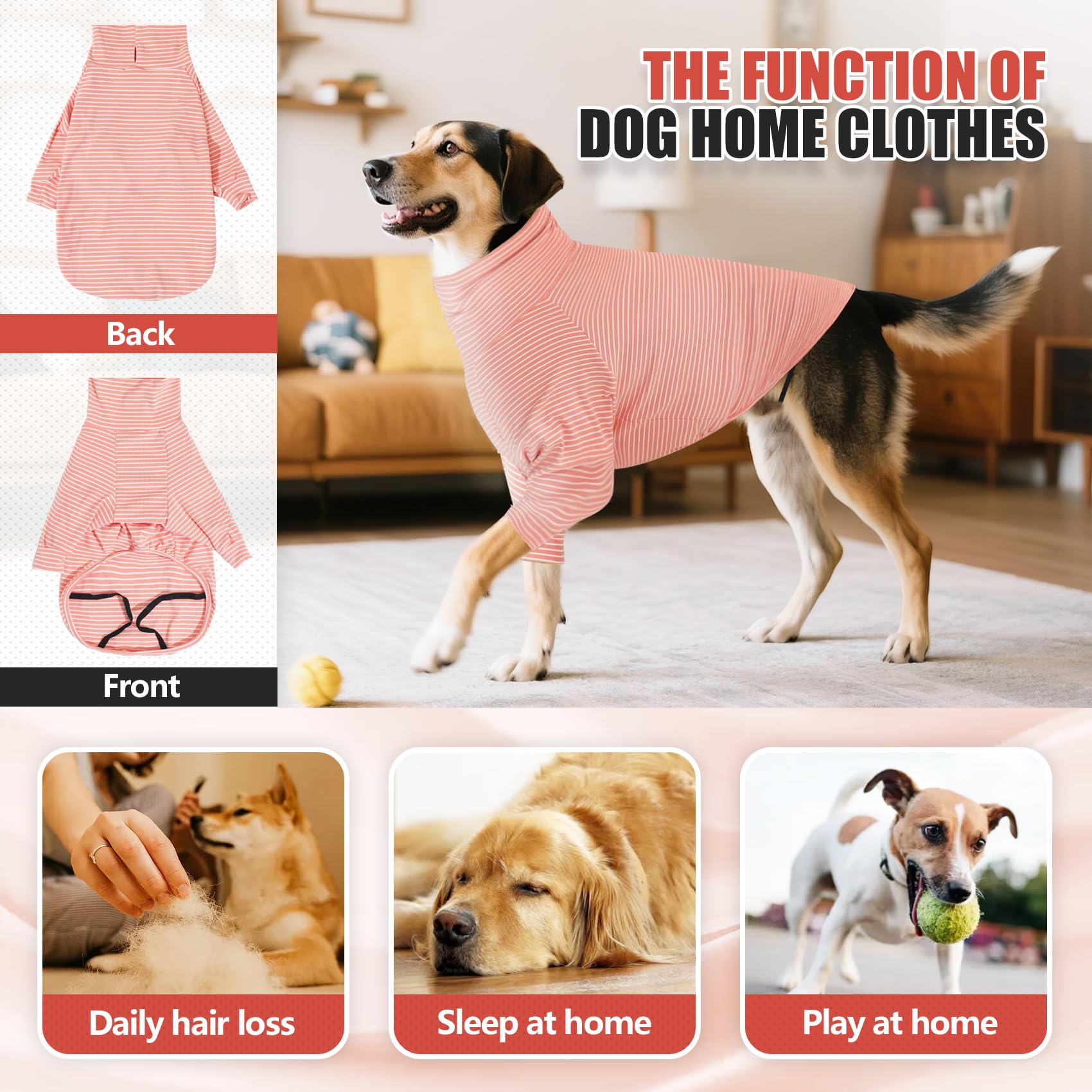 Combinaison pyjama pour chiens à plusieurs races de chiens, vêtements pour animaux de compagnie à deux pattes avec accès à laisse, combinaison chaude et confortable (rose blanc, taille M)