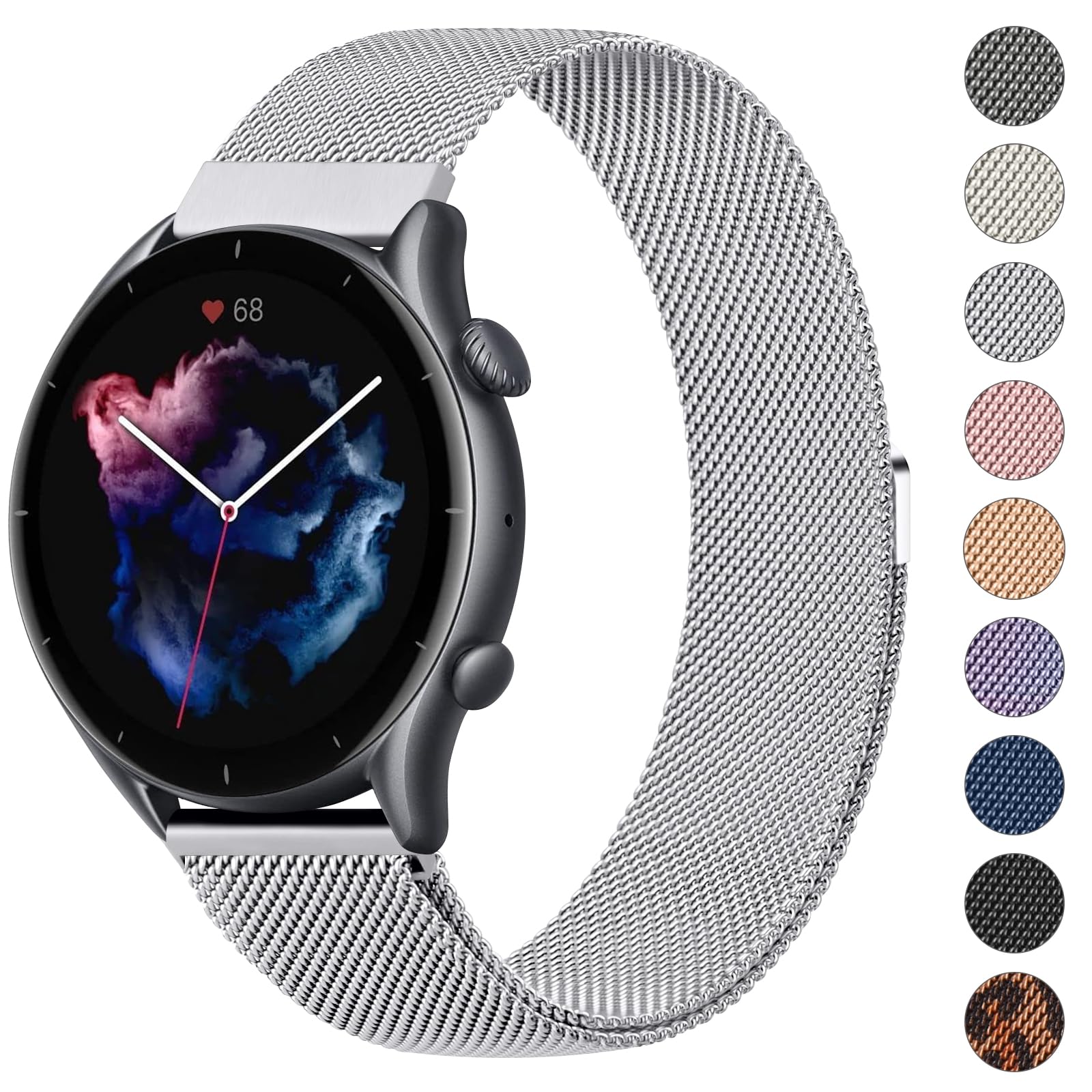 Vancle 22mm Metal Strap for Amazfit Bip 5/ GTR 4/ GTR 3/ GTR 3 Pro/ GTR2/ GTR 2e/ GTR 47mm for Women Men, Stainless Steel Mesh Replacement Bracelets Sports Bracelet, Silver