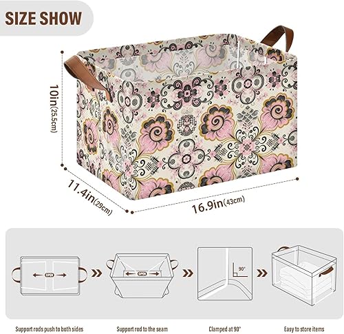 Miniatura 3 de Japanese Style Paisley Pink Flower Black Foldable Baskets Fabric Storage Bins with Handles Laundry Storage Bedroom Living Room for Makeup Books