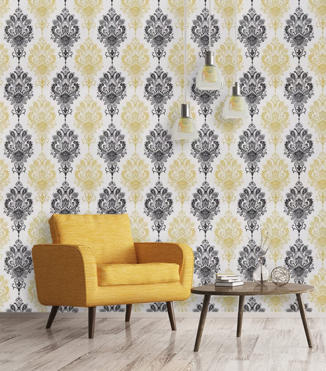 RoseCraft Stylish Damask Design PVC Coated Self-Adhesive Removable Peel and Stick Decorative Wallpaper for Living Room (28 Sqft/Roll) Multicolor