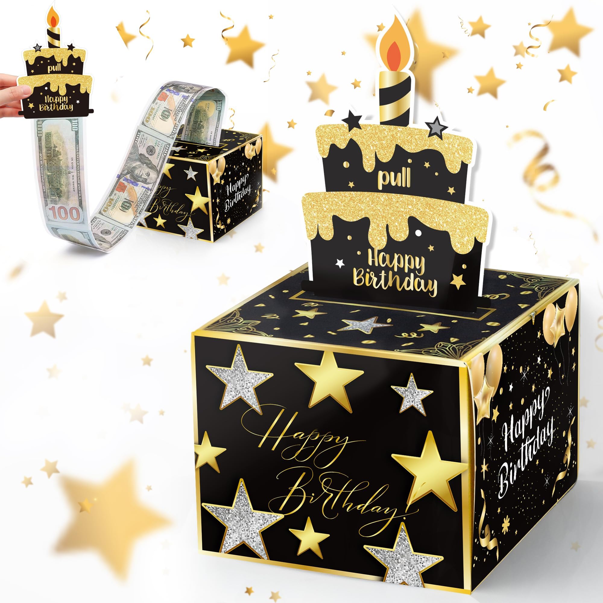 TERRIFIBirthday Money Box with Pull Out Card - Surprise Cash Gift Box with 30 Transparent Bags - Ideal for Women, Men, Friends, Kids' Birthday