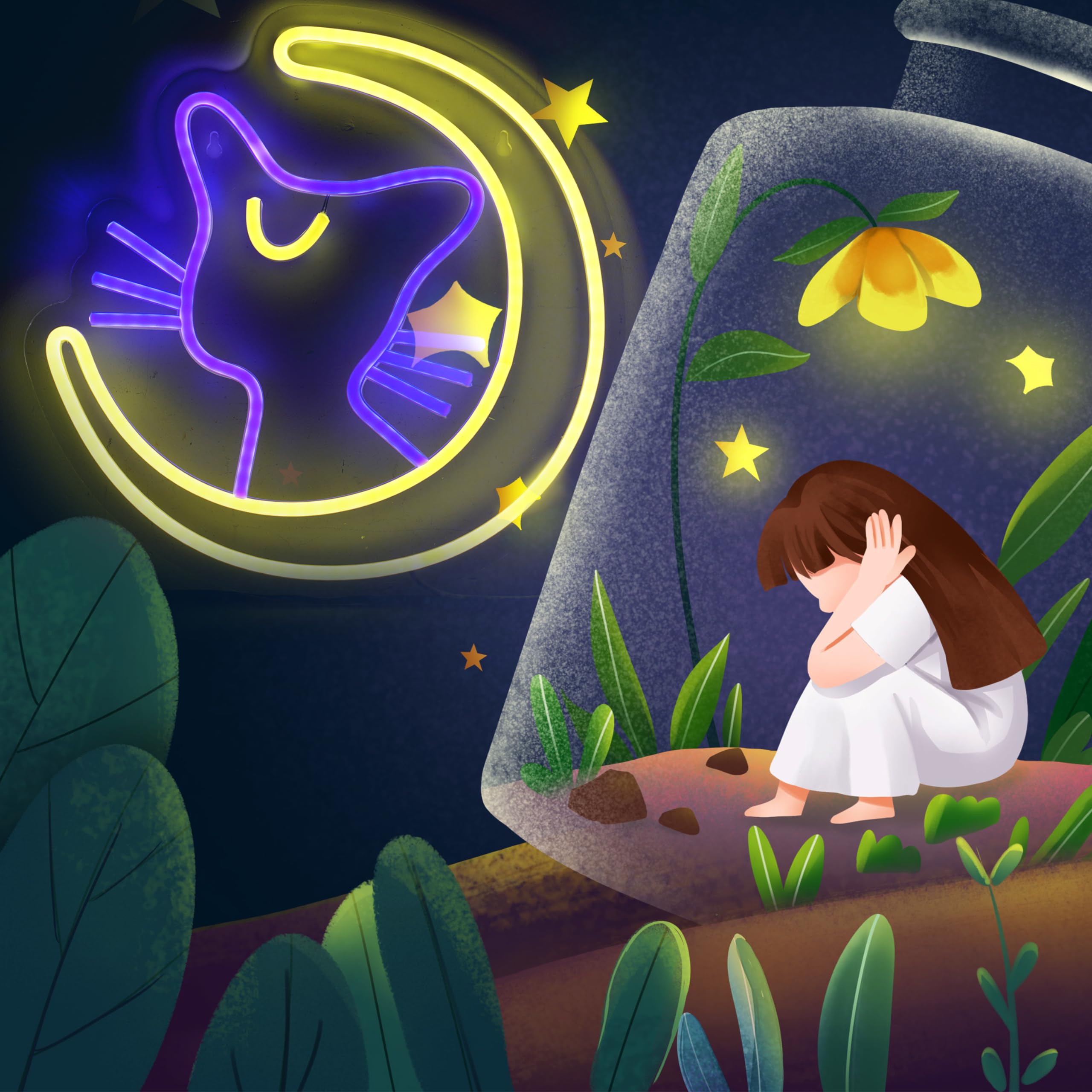 Japanese Anime Luna Neon Sign for Bedroom Wall Decor, LED Dimmable Moon Cat Signs for Kids Gifts, Luna Neon Light for Girls Game Room Dorm Birthday Party 13 * 13 Inches