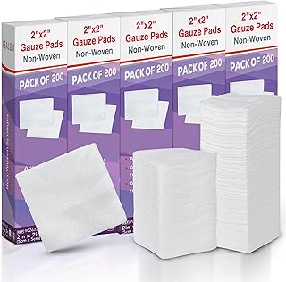HEALQU 1000 Gauze Pads 2x2 - Soft Non-Woven 4-Ply for Tooth Extractions and Dental Procedures - Non-Sterile Square Sponges for First Aid, Surgical, & Wound Dressing (5 Packs of 200)