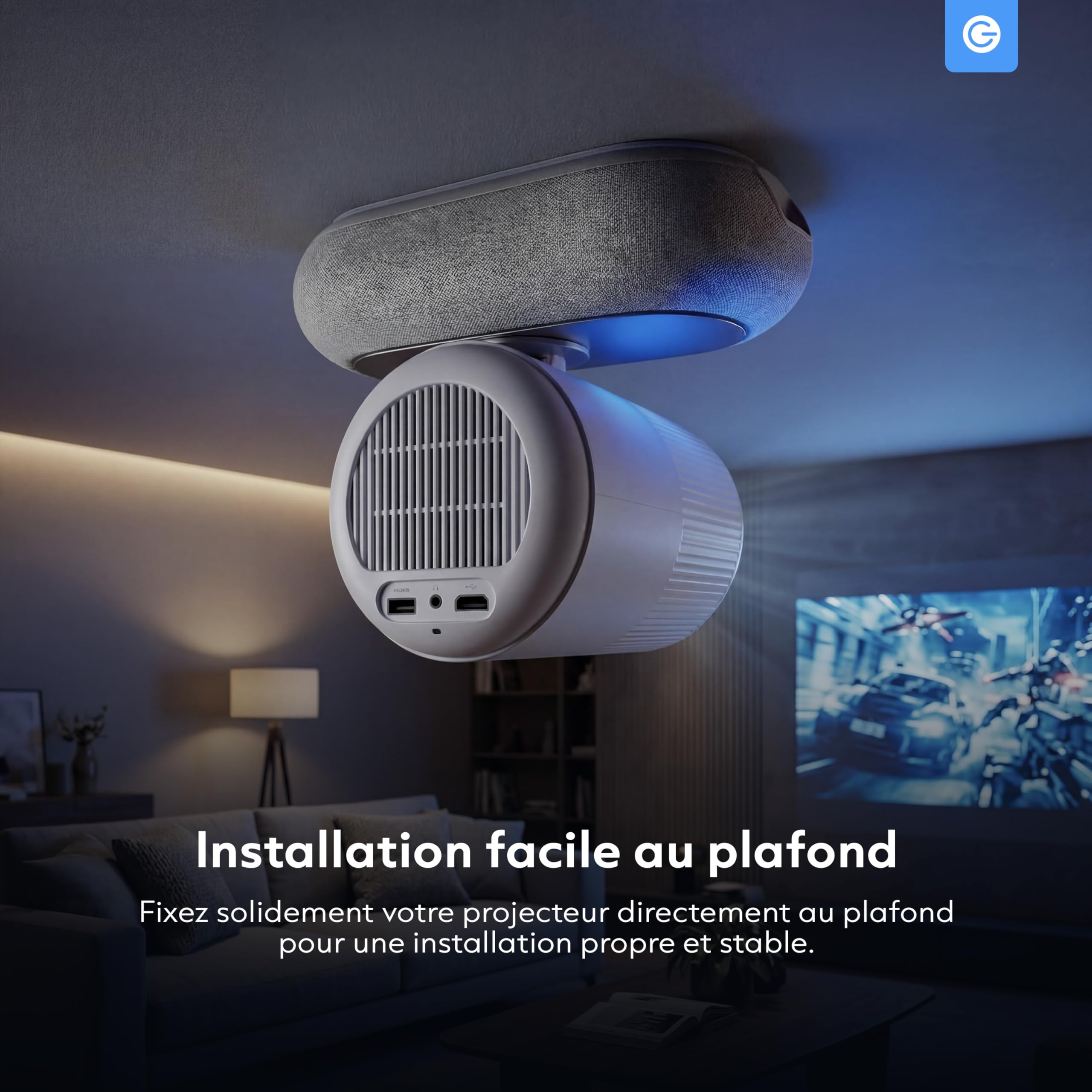Silvergear® Vidéoprojecteur Full HD 1080p | Mini Projecteur Smart avec Autofocus & Correction Trapèze | Projecteur Video WiFi Bluetooth | Image Home Cinema 508cm | LED Ambient Light | HDMI USB | Blanc