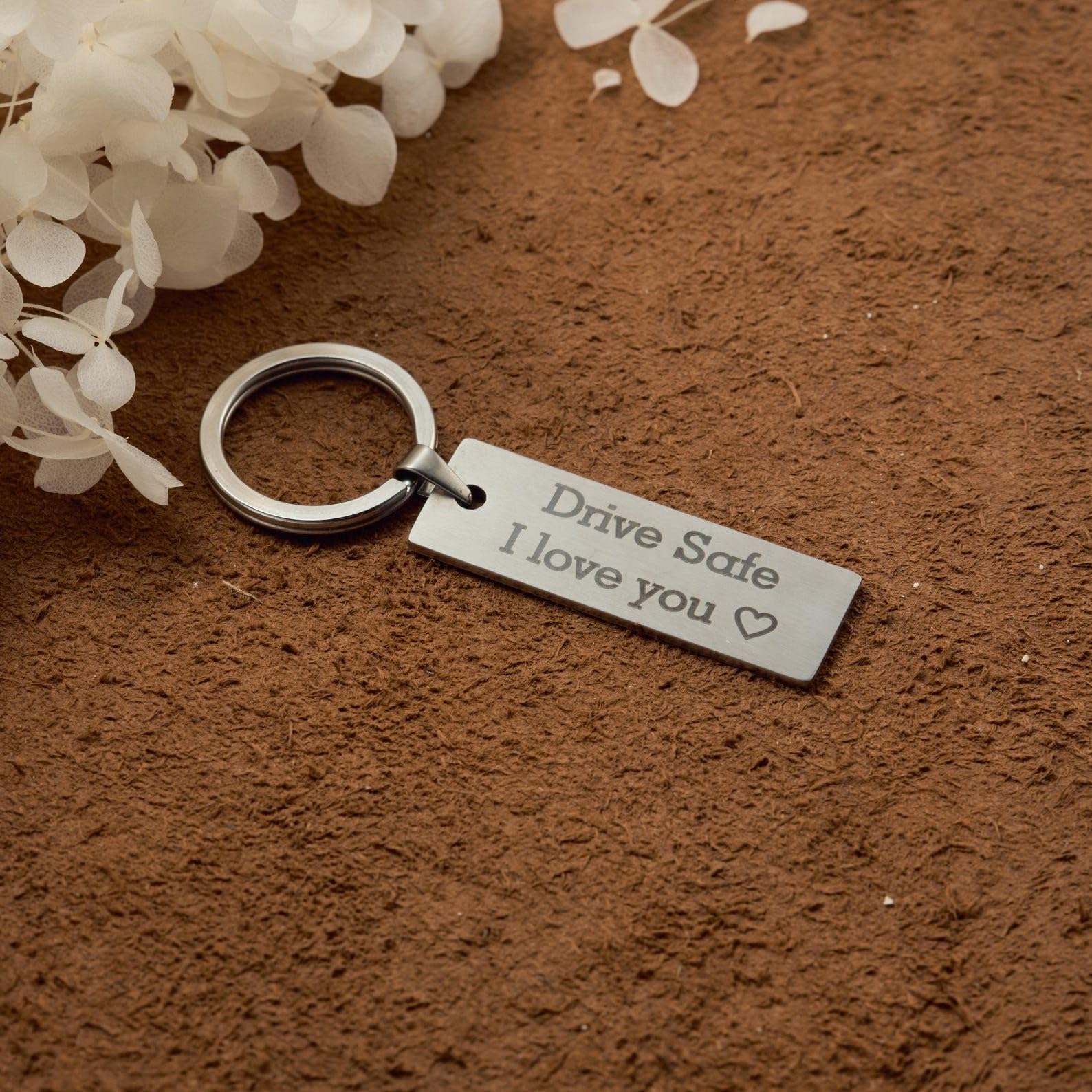 Marcador real llavero hombre llavero de acero inoxidable personalizado con huella del pulgar Drive Safe I amor You personalizado recuerdo hecho a mano aniversario