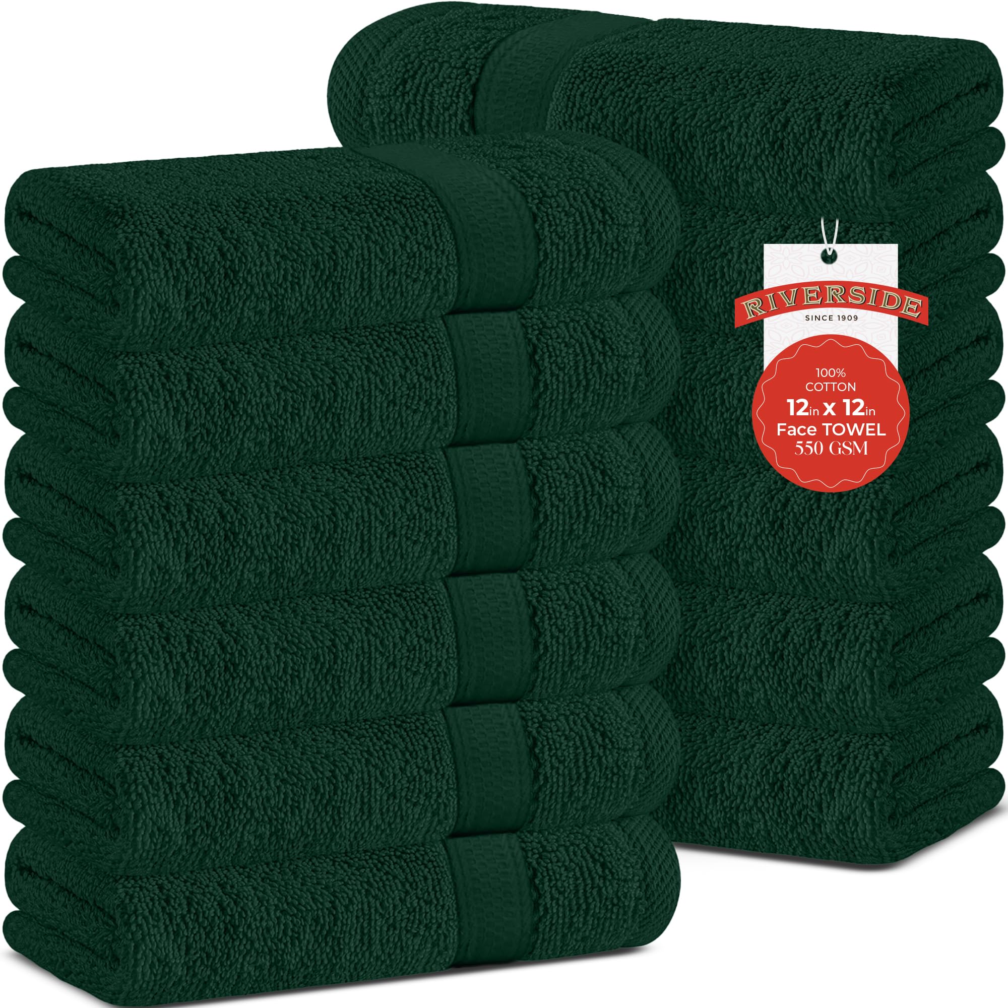 RIVERSIDE 12 Pack Premium 100 Cotton Face Wash Cloths 12 x 12 Inches Soft Absorbent Face Towels for