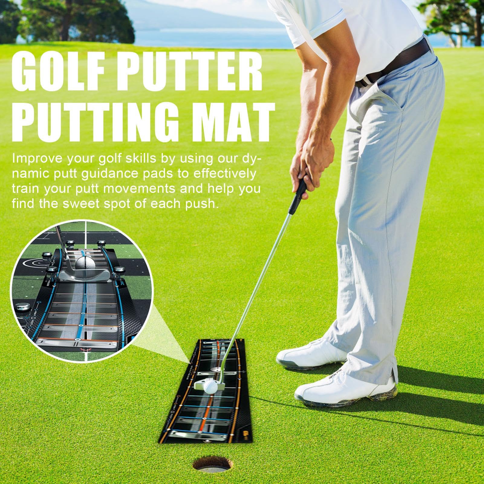 Golf-Putter-Trainingsmatte – Golf-Trainingshilfe | Putter-Path-Trainer, Golf-Putter-Führungsmatten für Männer Frauen Anfänger, Golfzubehör