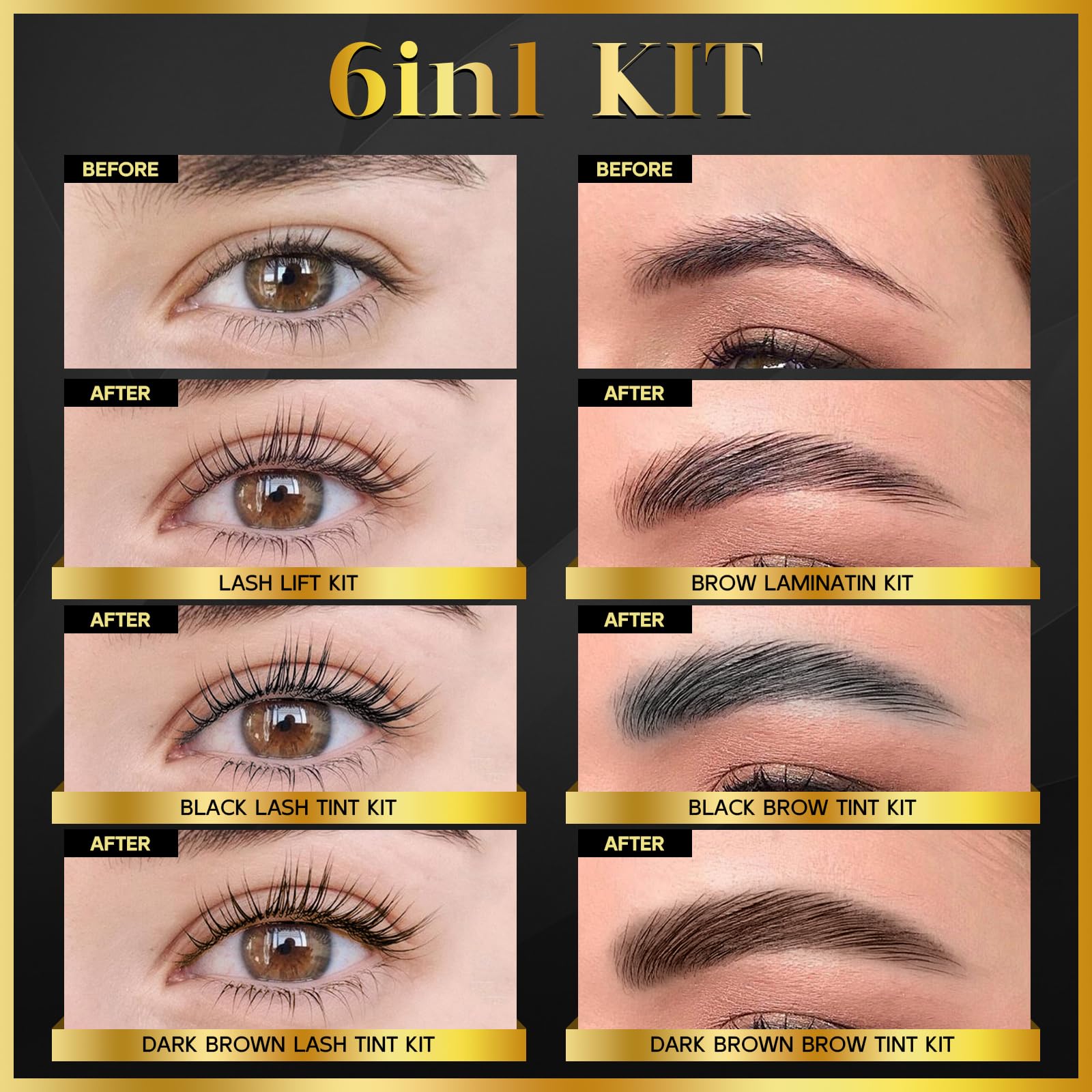 Upgraded Lash Lift & Brow Lamination Kit 4 In 1, Lash Lift Kit & Brow Lamination Kit with Double Black Brown, Curling Perming & Voluminous Lashes with Complete Tools, Salon & Home Use, Lasts 6-8 Weeks