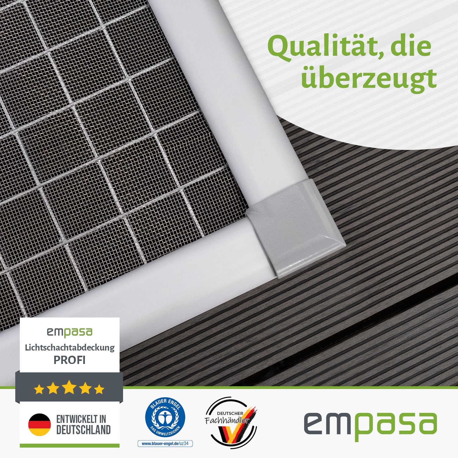 empasa Lichtschachtabdeckung Kellerschachtabdeckung mit Alu-Rahmen 'Profi' als kürzbarer Selbstbausatz, Material: Edelstahl-Gewebe, Größe: 60 x 115 cm