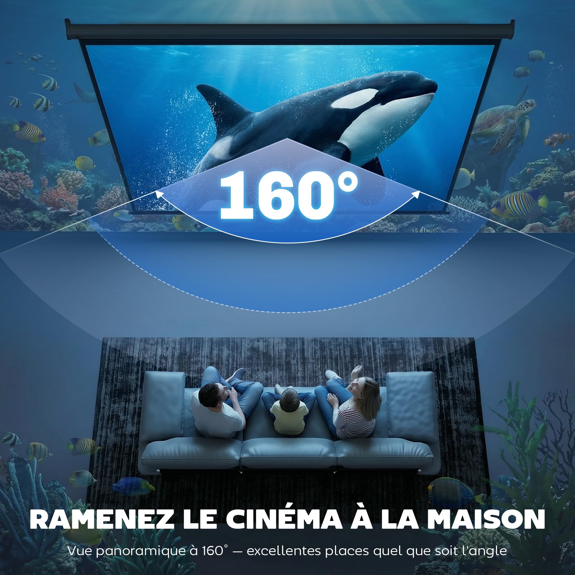 HOMCOM Écran de Projection 120" 4:3 HD 4K, Videoprojecteur avec Boîtier Métal, Réglable en Hauteur, Noir