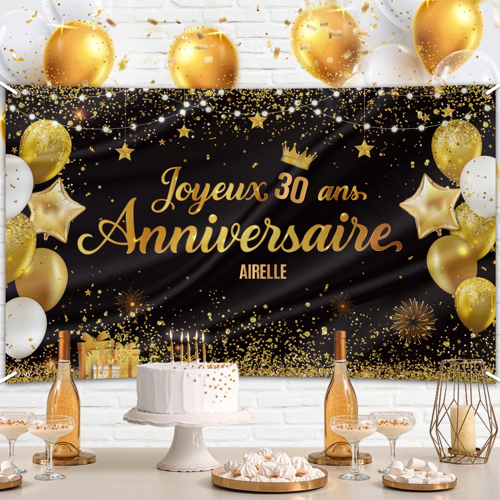 Banderole Happy Birthday Ballon Noir, Ballon Happy Birthday Bannière