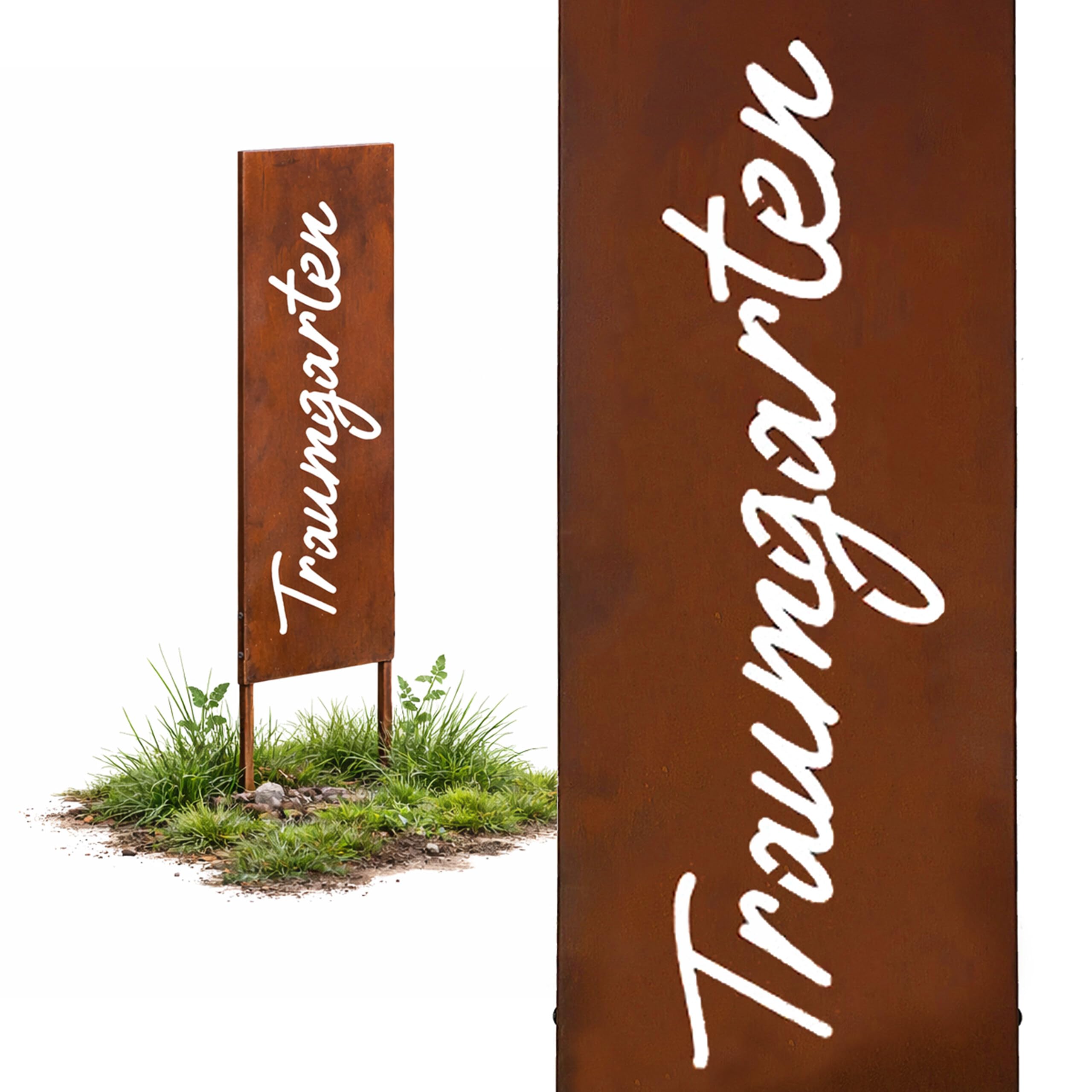 Relaxdays decoración jardín de Hierro con pátina de óxido, estaca Resistente, rústica, 115×28×1.5 cm marrón