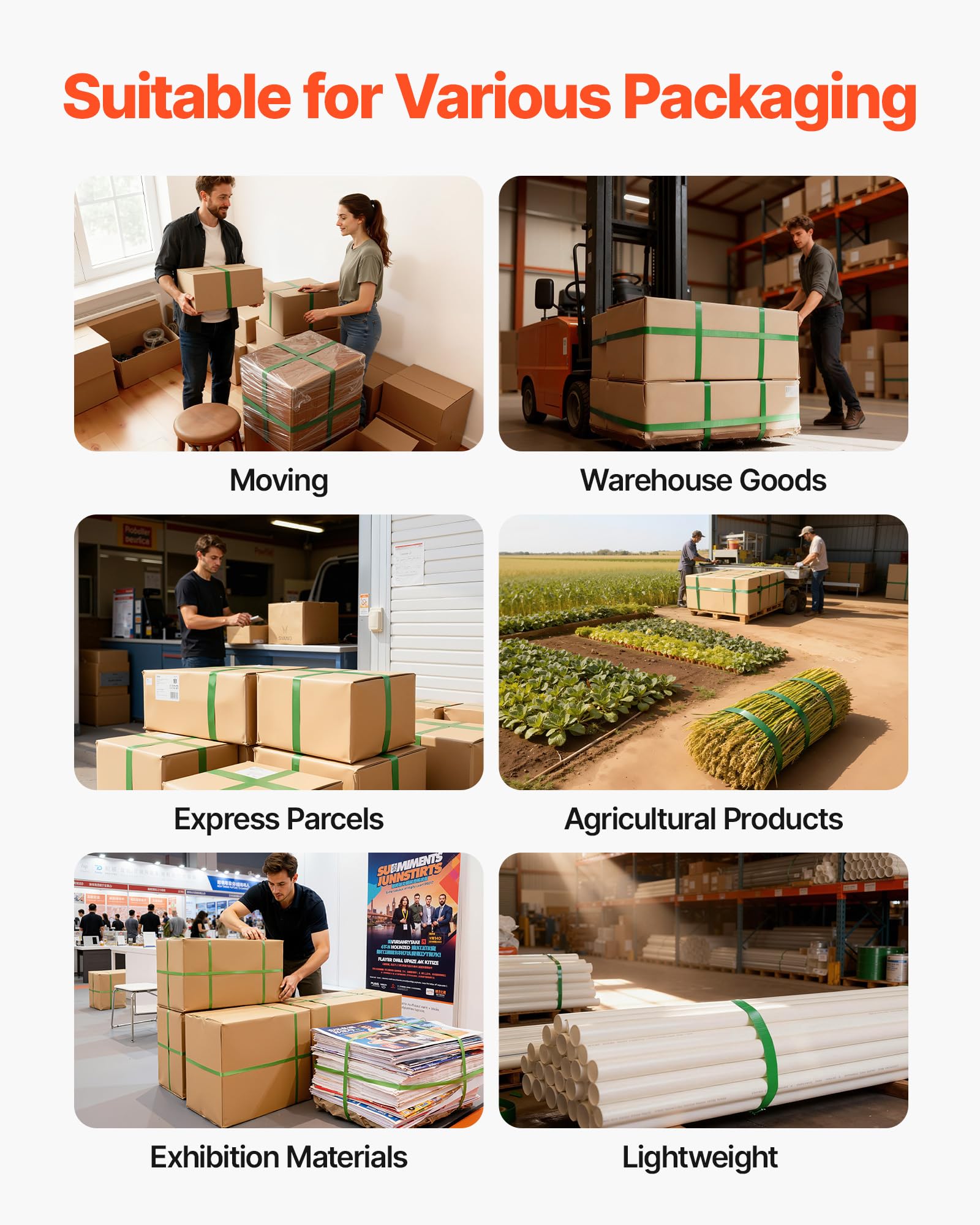 VEVOR Set di Reggiatura per Cinghie Plastiche, Rotolo di Reggetta in PET da 457 m, Kit di Reggiatrice Manuale per Spedizione Pallet Trasloco con 450 Sigilli Metallici, 150 Protezioni Angolari e Guanti
