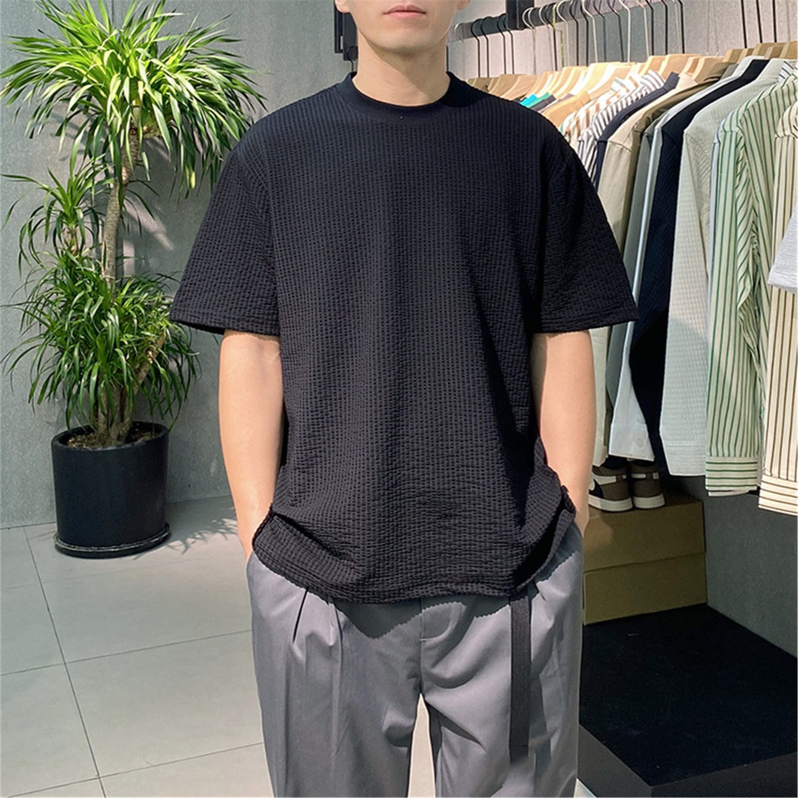 Camiseta de algodón para hombre, camiseta básica de verano de color sólido, manga corta, estilo casual