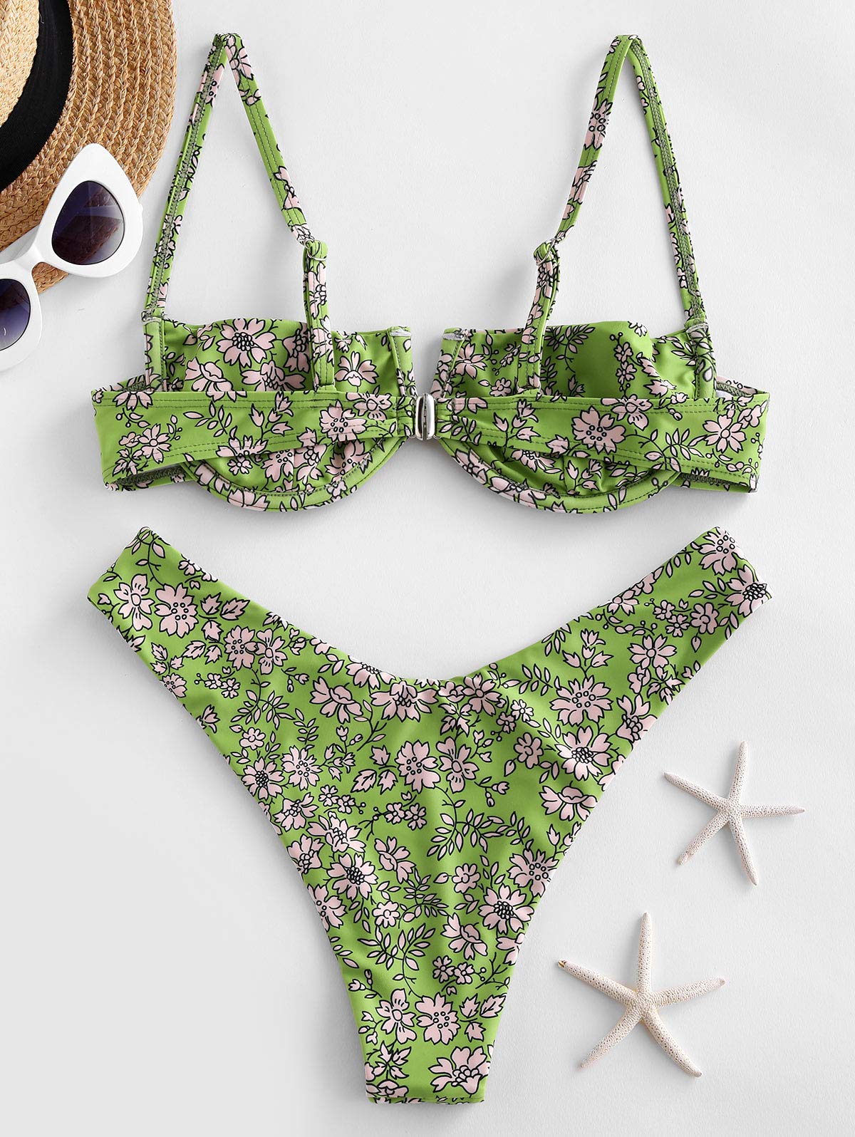 ZAFUL Bikiki Armature Femme Sexy Maillot de Bain Deux pièces Floral Imprimé Brestelles Spaghetti