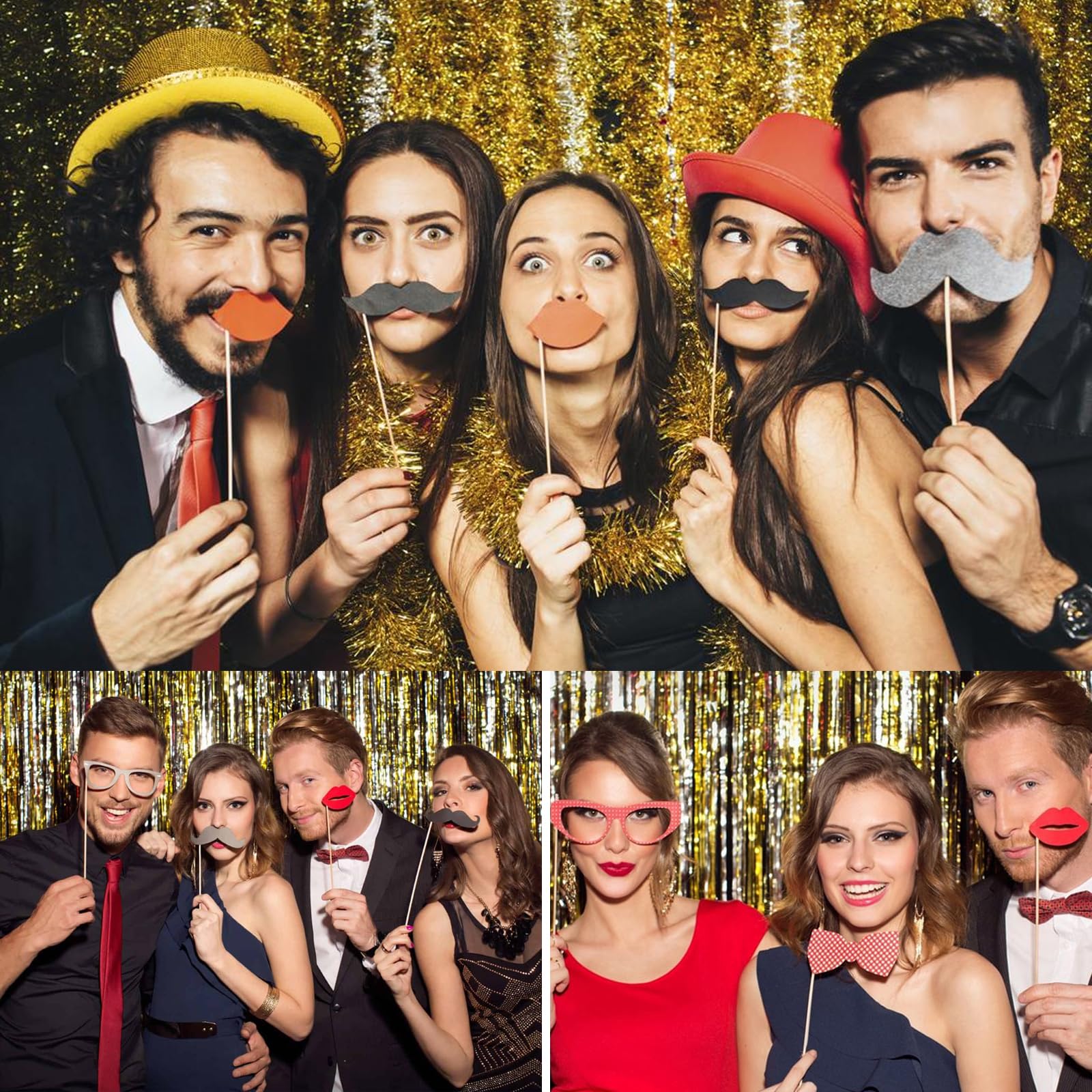 36 Accessori Per Foto Di Compleanno – Set Con Baffi, Occhiali, Labbra, Cappelli E Bacchette