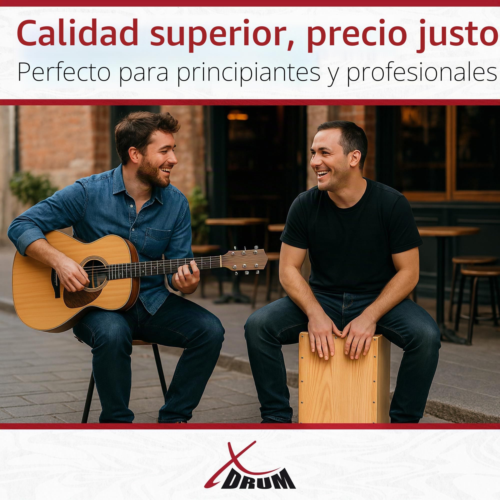 XDrum Cajon Primero Natur incl. escuela de cajón y bolsa, Cuerpo: tilo | Superficie de golpe: tilo, Frontal atornillado, Construcción afro-peruana, Orificio de sonido en la parte trasera, Peso: 3