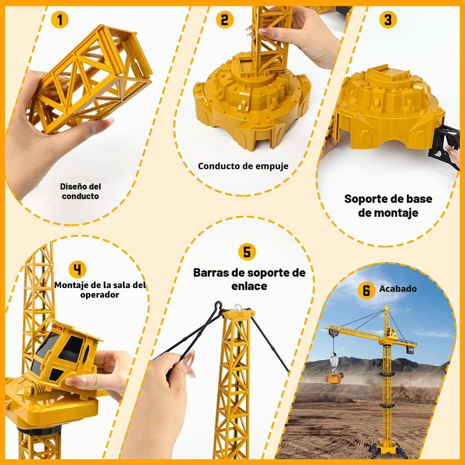Ulikey Grúa Torre Teledirigida, 2.4GHz Gruas de Juguete de 6 Canales, 128 cm RC Grúas Torre de Construcción, Elevador Giratorio de 680, con Luces y Sonidos, Regalos para Niños de 3 a 10 Años