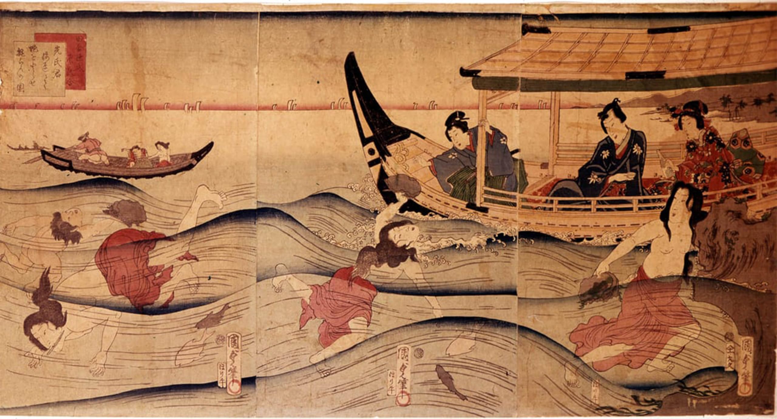 POSTERIIk Famous Modern Artwork Art Mural the Abalone Fishing. Prints by Utagawa Kuniyoshi Oil Paintings Pictures for Home Decor 60x90cm