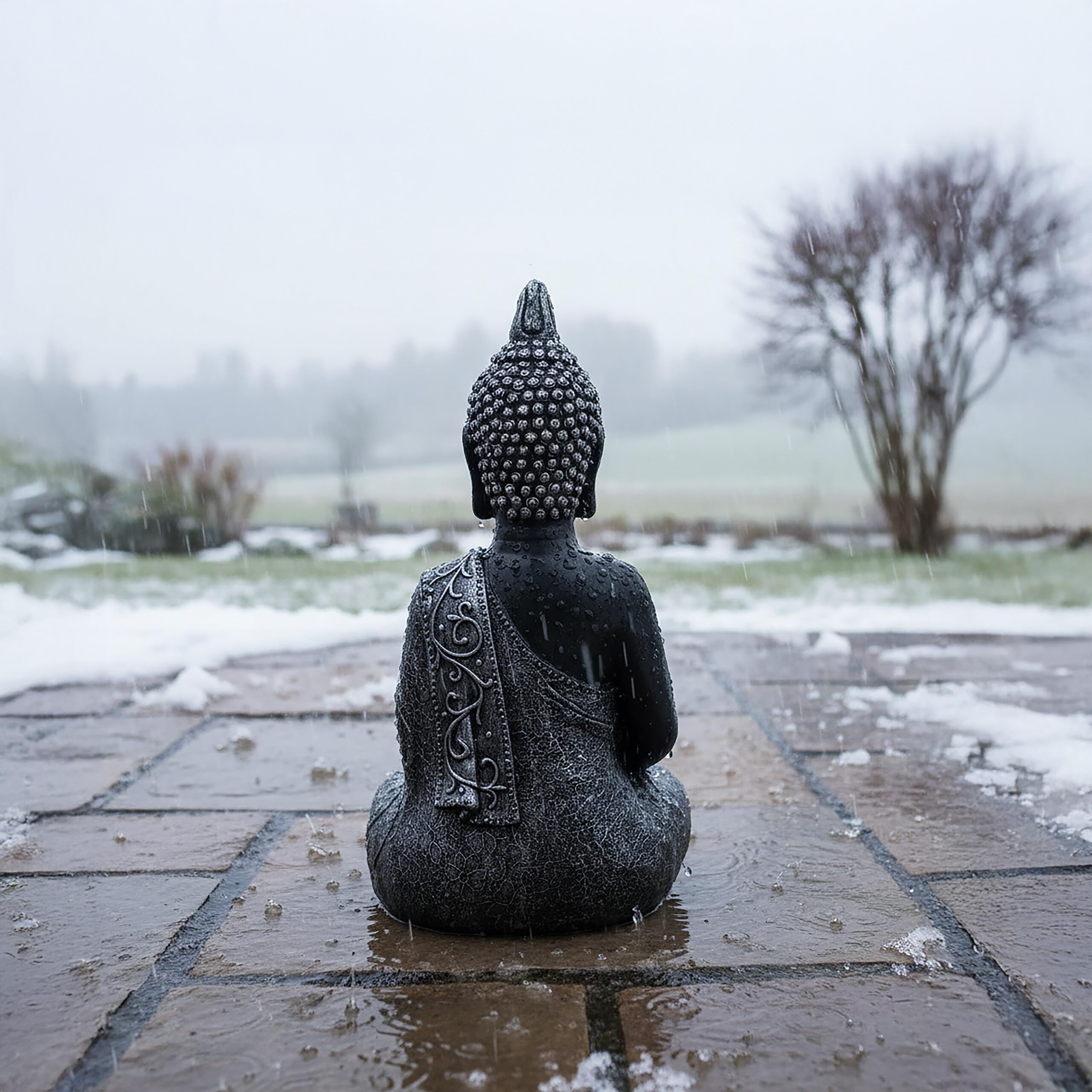 Relaxdays Figura de Buda Sentado para jardín, Resistente a heladas y Lluvia, 45 cm, Antracita