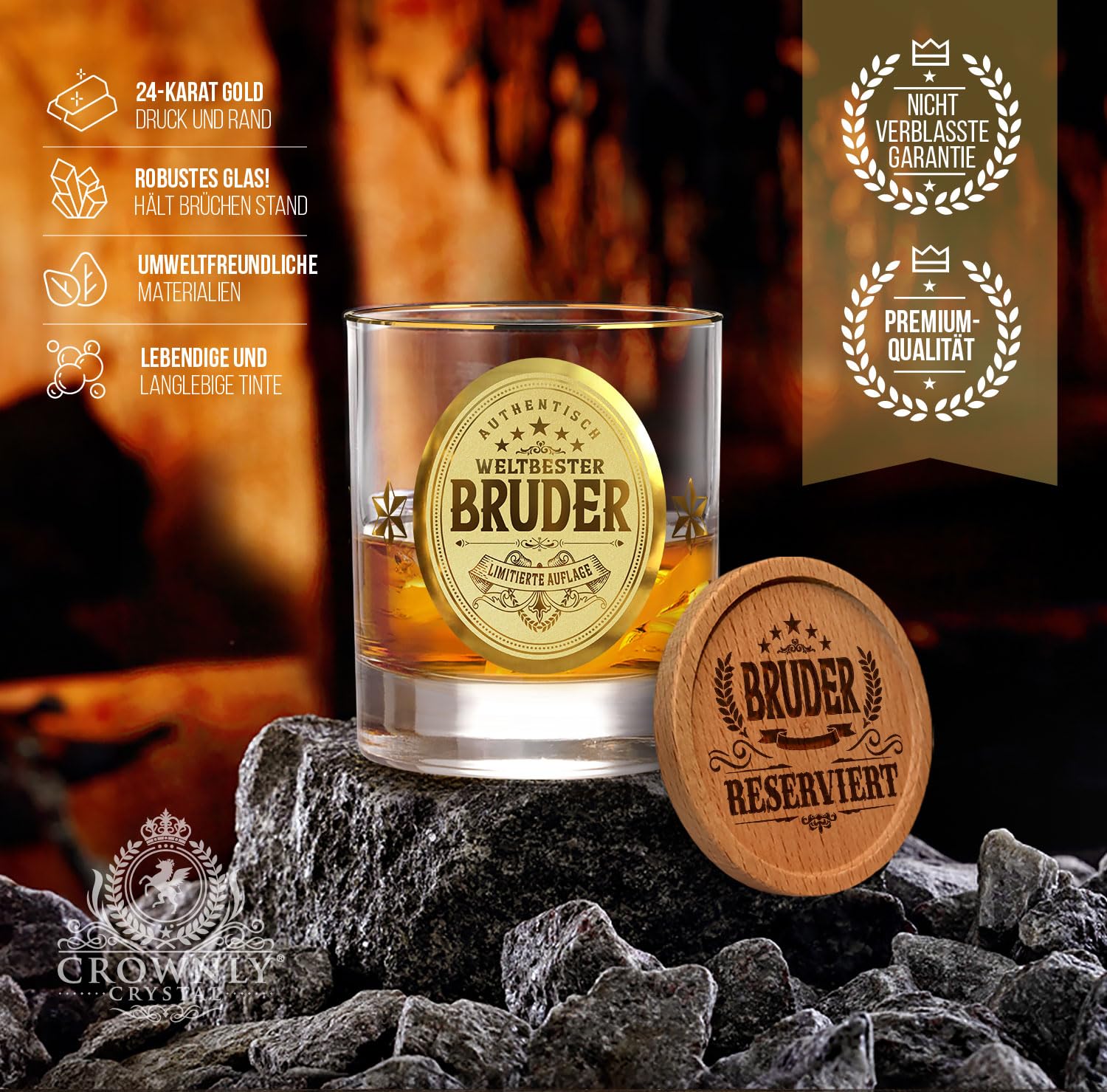 CROWNLY CRYSTAL® Geschenk für Bruder Whiskyglas Personalisierte Geschenke Geburtstagsgeschenk Mit Gravur