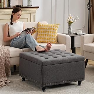 Tbfit Large Square Storage Ottoman Bench, Tufted Upholstered Coffee Tabl...