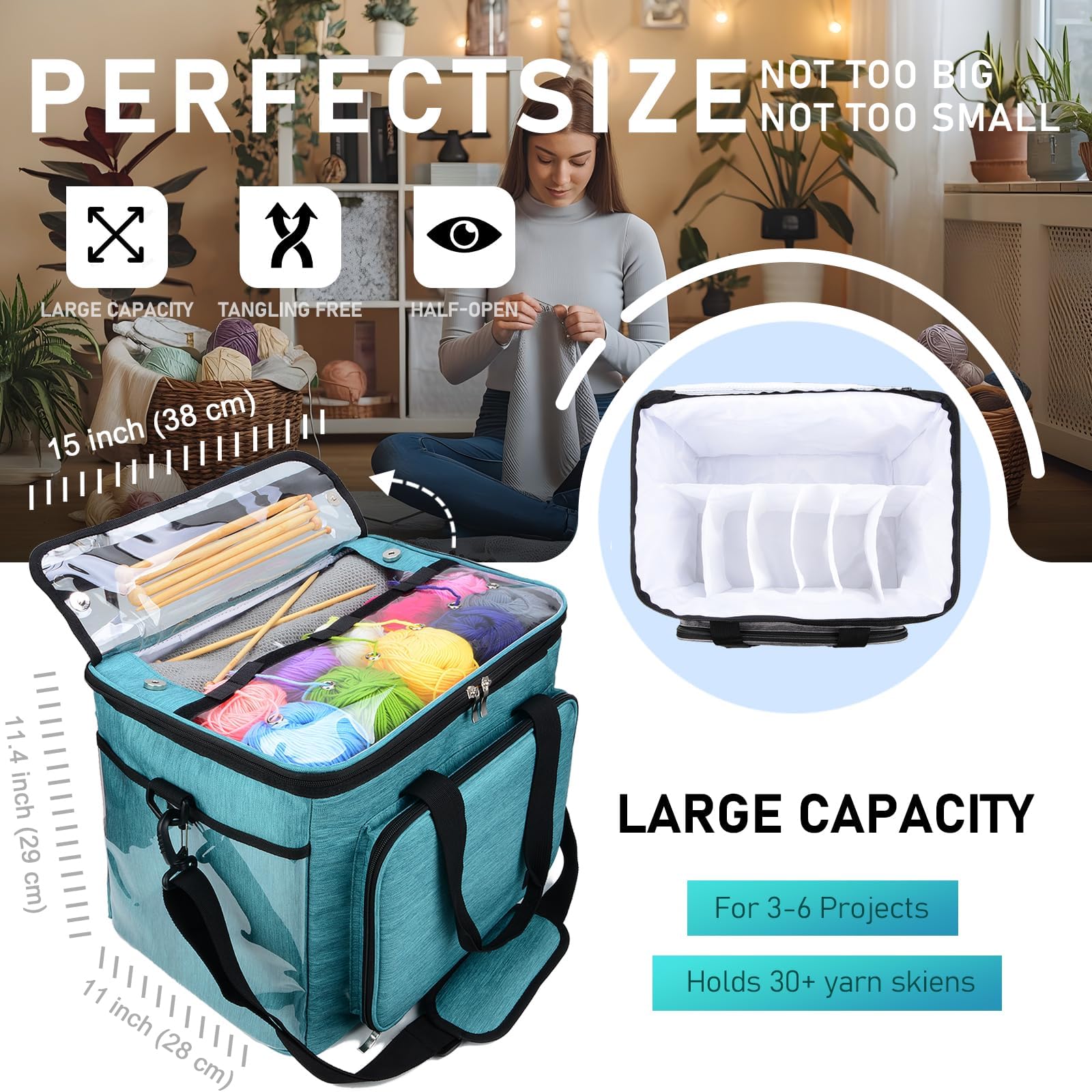 Bolsa Labores, Honshin Bolsa para Accesorios de Costura Portátil para Crochet Guardar Lanas y Agujas Proyectos(Verde)