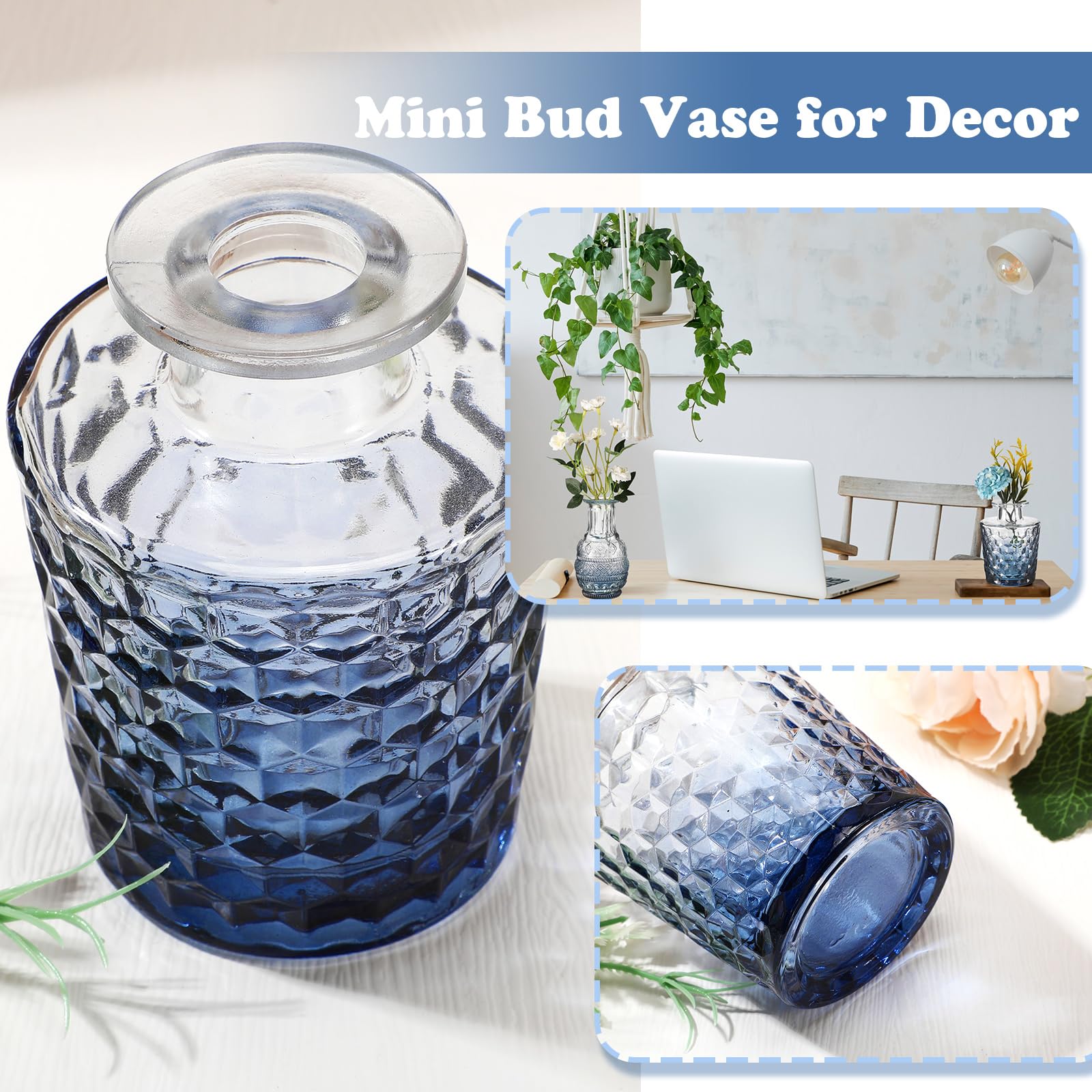20 Pcs Glass Bud Vase Set Small Vases for Flowers Vintage Flower Vase in Bulk Cute Glass Vases for Centerpieces Rustic Decorative Glass Vase for Wedding Table Home Christmas Decoration (Gradient Blue)