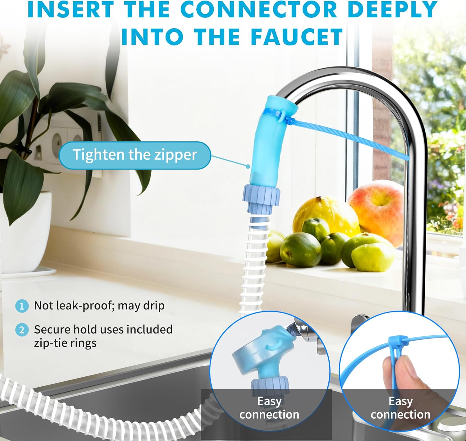 Slip-On Dog Shower Attachment for Bathtub Faucet, Ear-Tab Zip-Tie Connector, Handheld Sprayer Head, 6 ft Hose, Fits Spouts up to 3 in