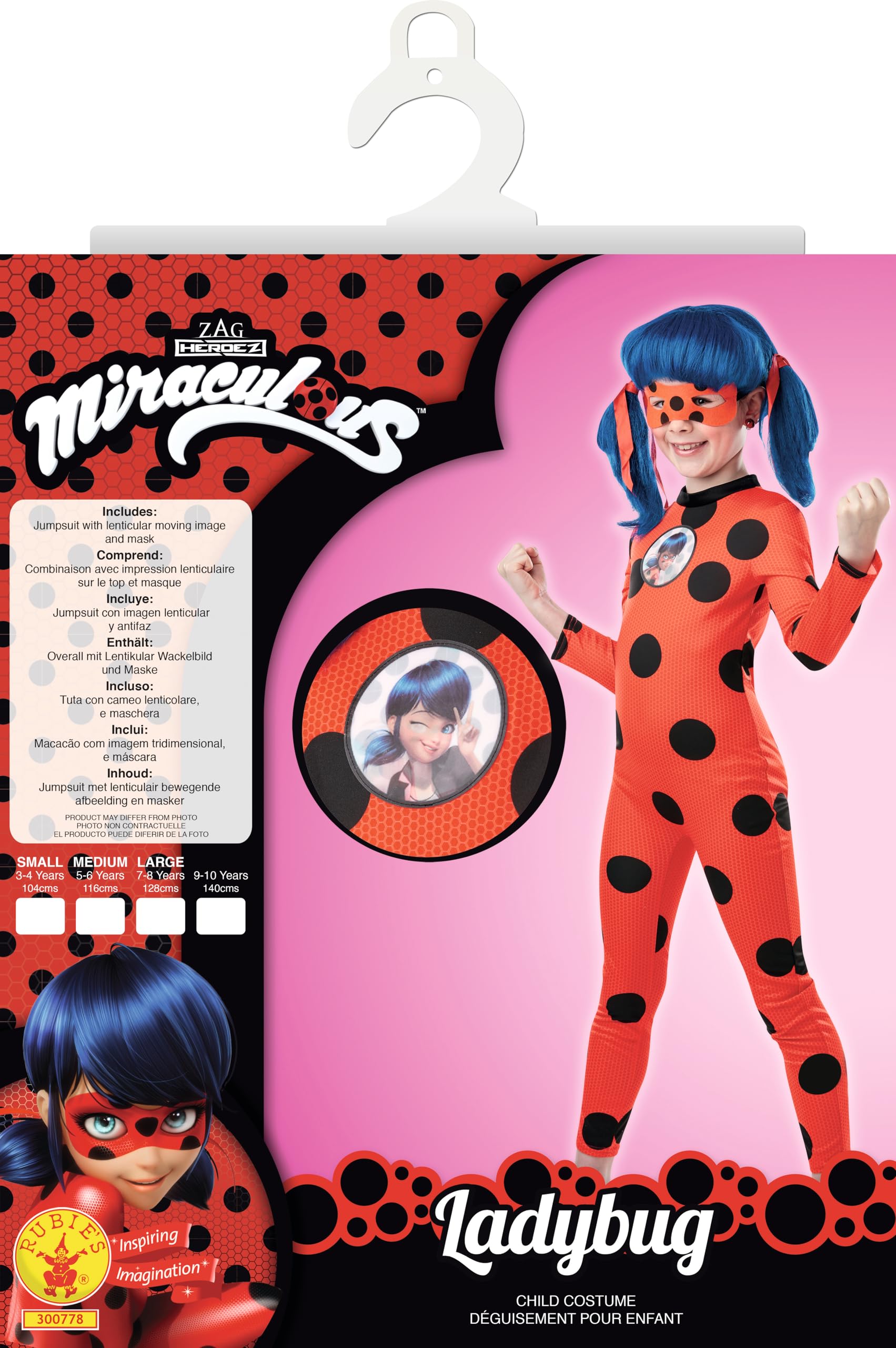 Rubies Disfraz Miraculous Ladybug Tikki Classic para niñas, Jumpsuit con detalles impresos y antifaz. Oficial de Zag Miraculous para Carnaval, Cumpleaños, Navidad y Halloween