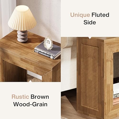 Miniatura 7 de Tribesigns Mesa auxiliar cuadrada, mesa auxiliar de madera de 2 niveles con base resistente, mesita de noche estrecha de granja con estante de